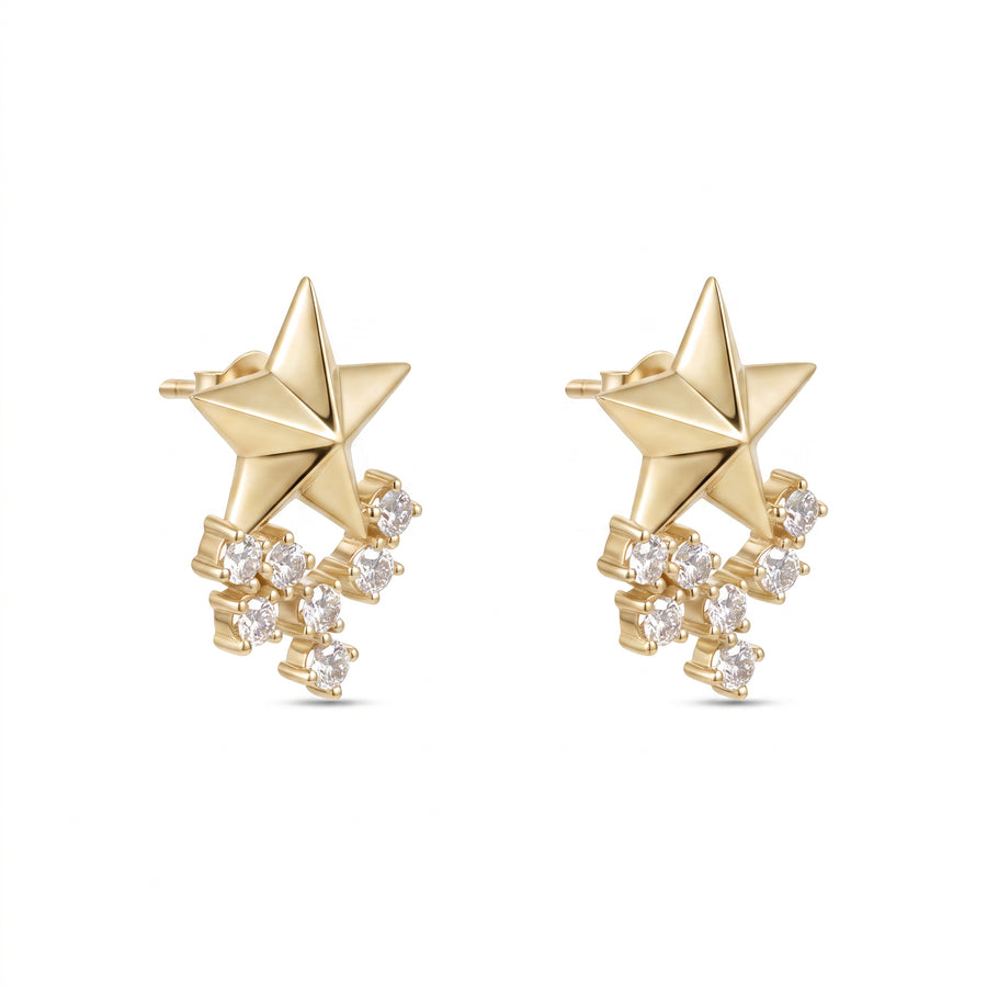 Astria 14K Gold Star Earrings with Clustered Diamond Drops