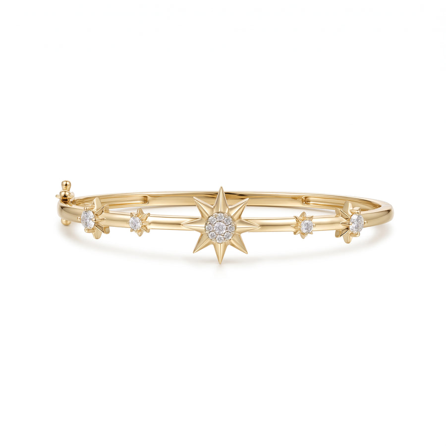 Astria 14K Gold Starburst Bangle with Mini Stars & Diamonds