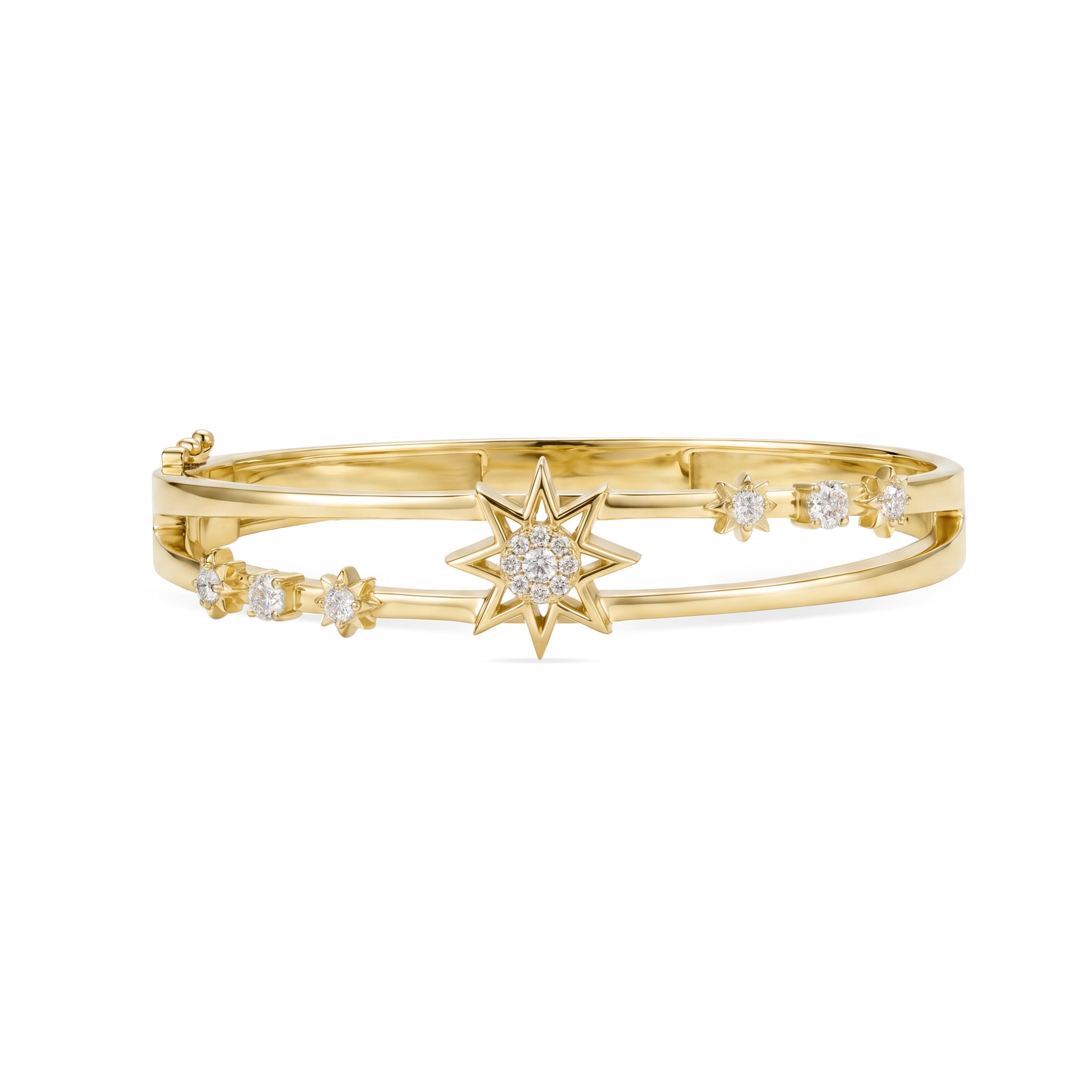 Astria 14K Gold Starburst Double Bangle with Mini Stars & Diamonds