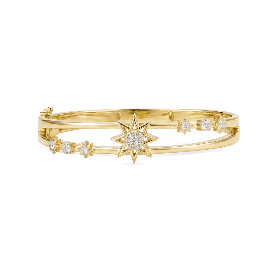 Astria 14K Gold Starburst Double Bangle with Mini Stars & Diamonds