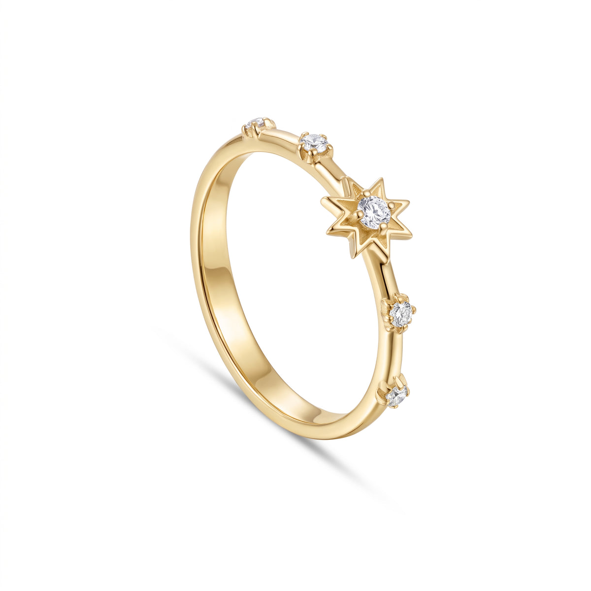 Astria 14K Gold Starburst Ring with Speckled Diamonds