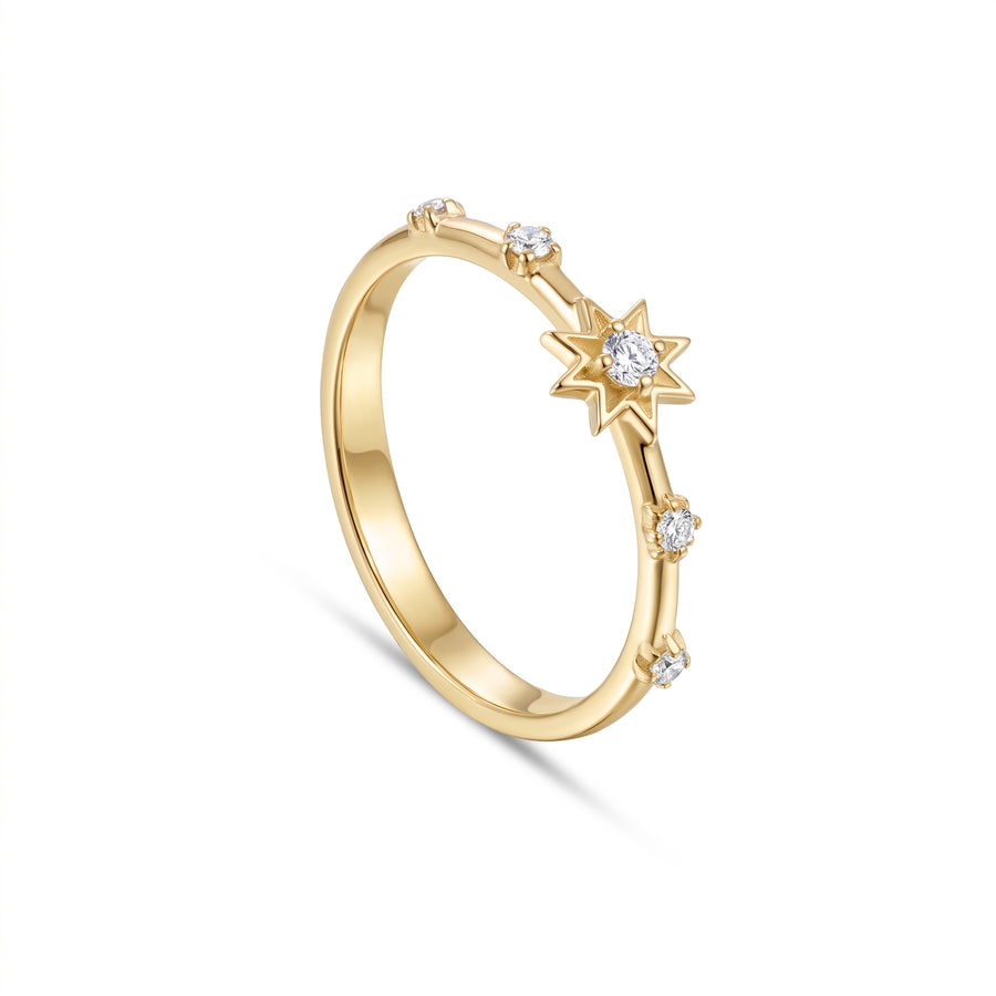 Astria 14K Gold Starburst Ring with Speckled Diamonds