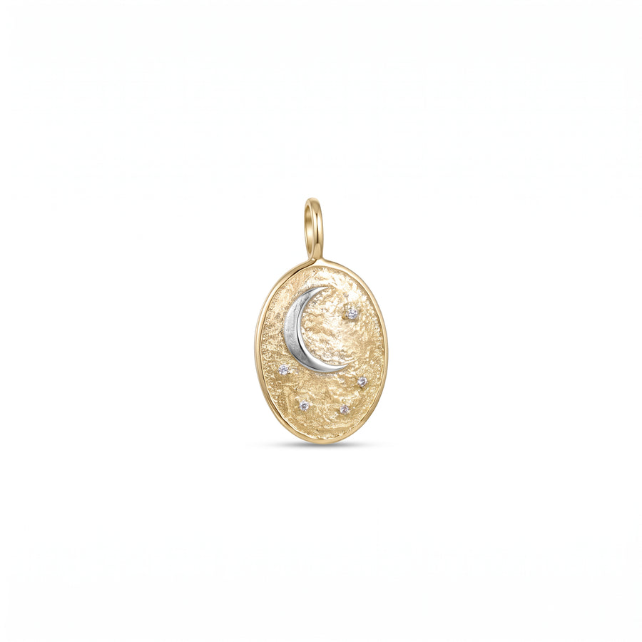 Astria 14K Gold Textured Oval Charm with Moon & Stars