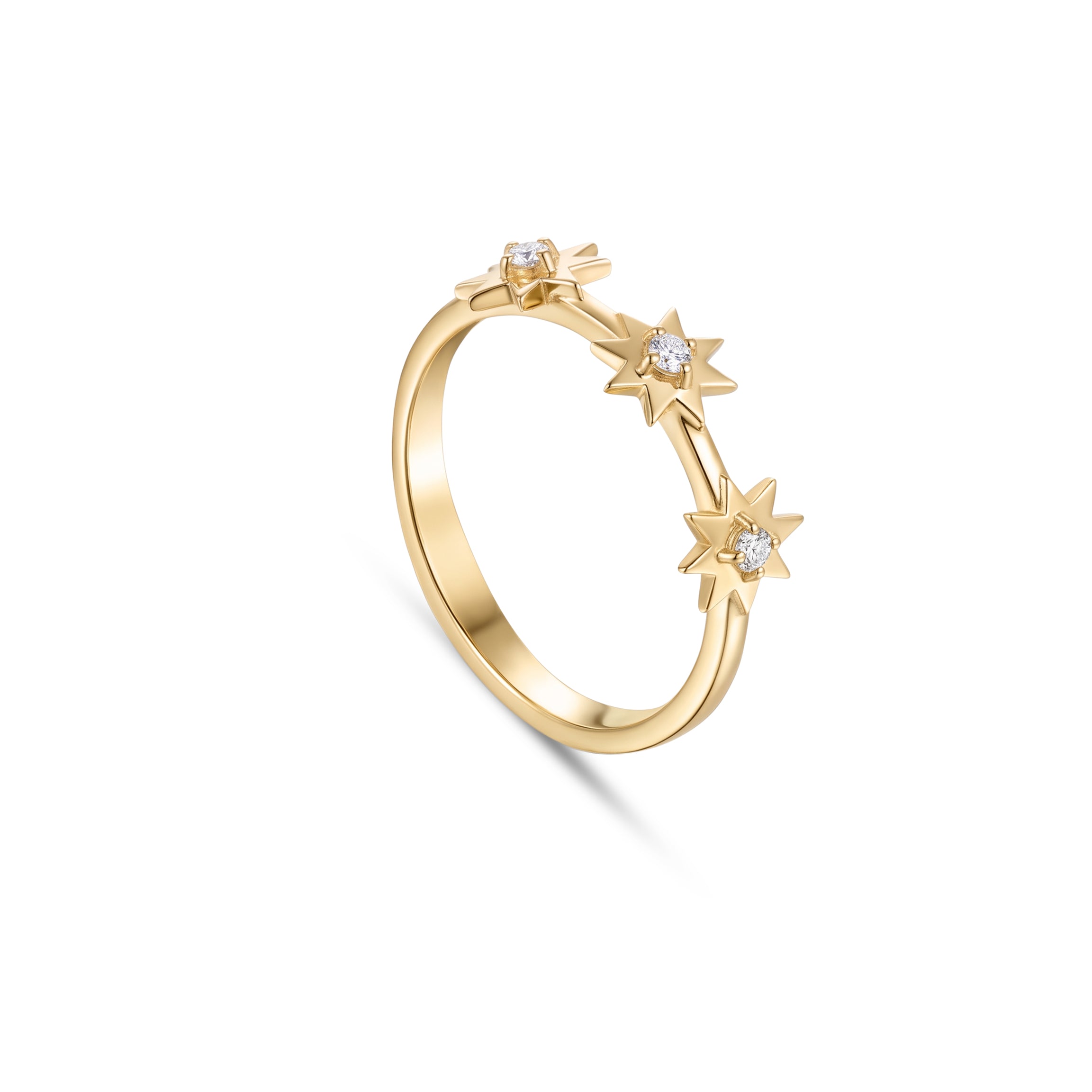 Astria 14K Gold Three-Star Ring with Center Diamonds