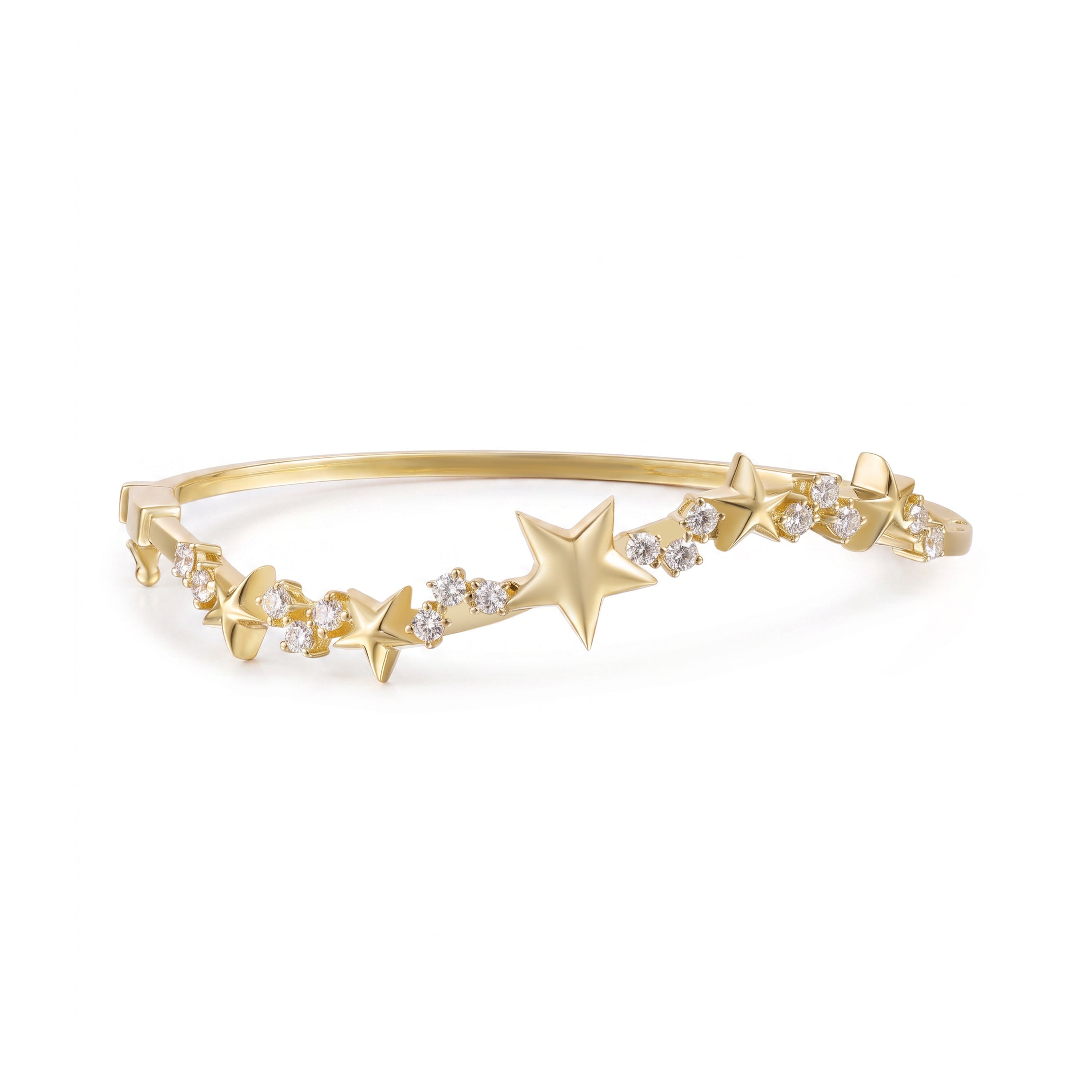 Astria 14K Gold Wave Cluster Star Bangle with Diamonds