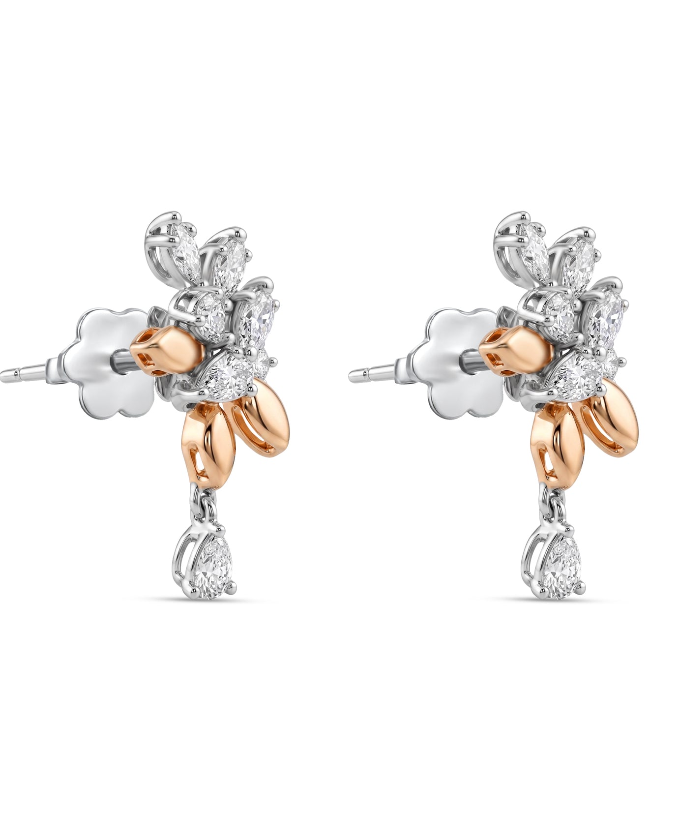 18k White Gold Grace Flowerburst Earrings with Hanging Diamond - B-XLK4525E
