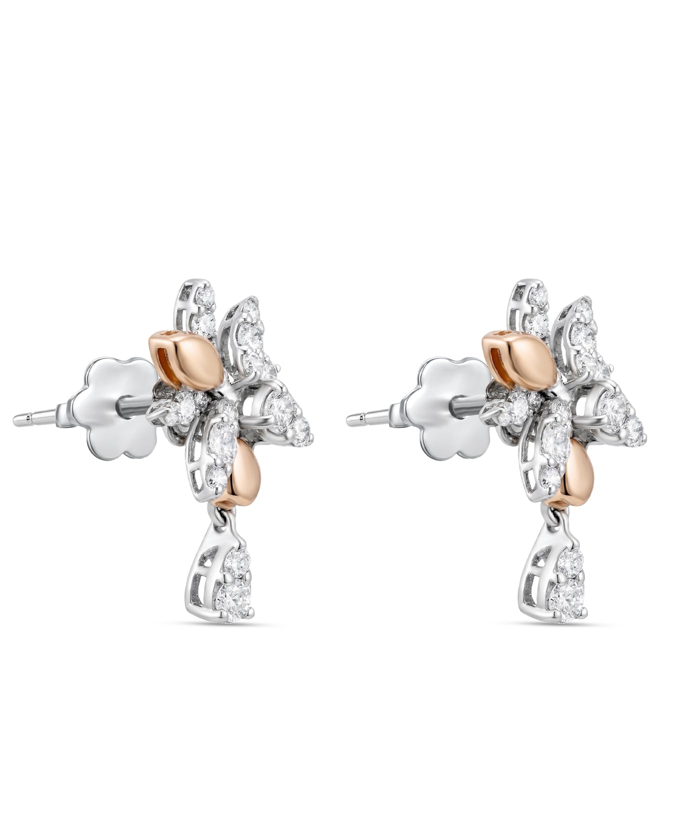 18k White Gold Grace Flowerburst Earrings with Hanging Diamond - B-XLK4561E