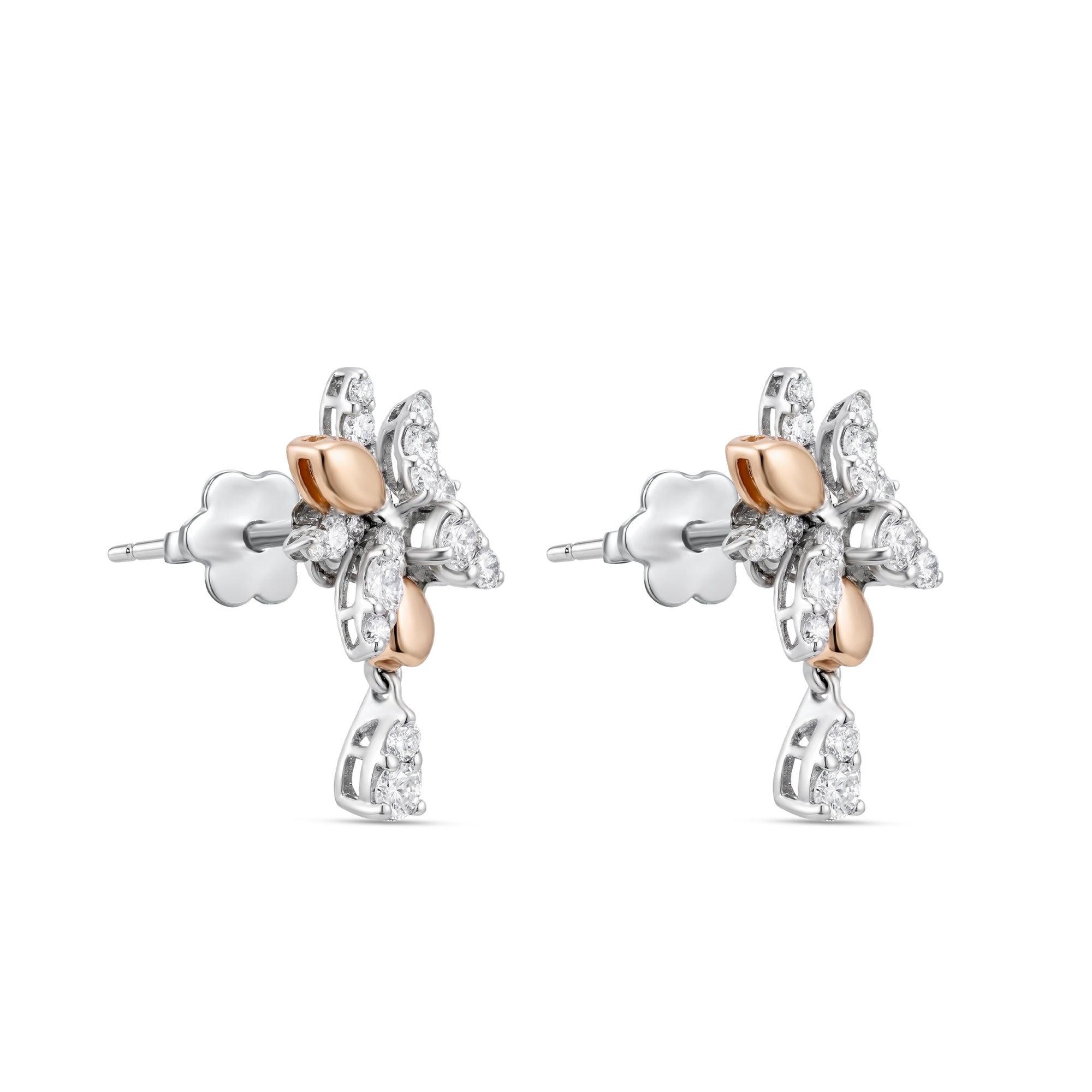 18k White Gold Grace Flowerburst Earrings with Hanging Diamond - B-XLK4561E