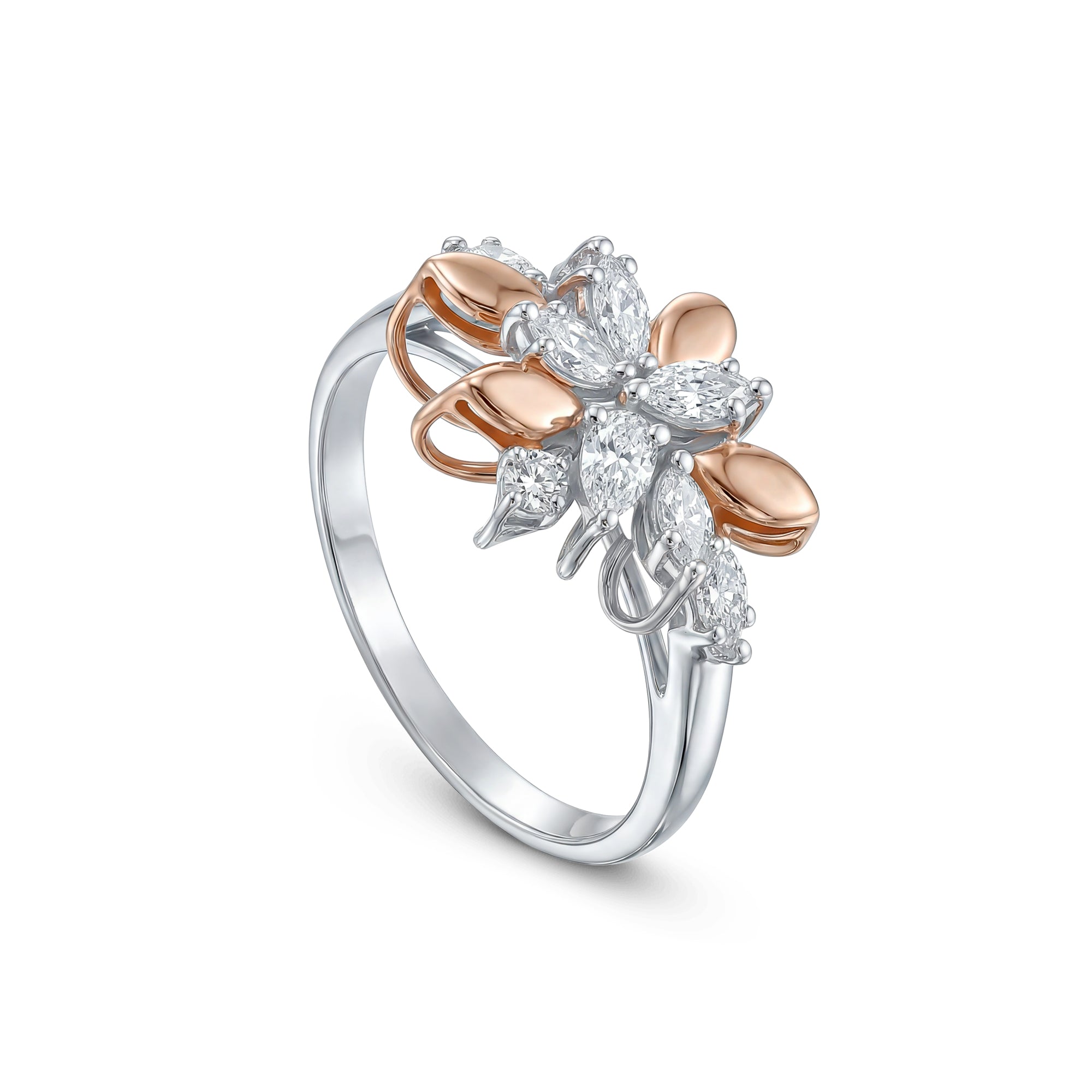 18k White Gold Grace Ring with Cluster Flower Shape Diamonds - B-XLK4566R