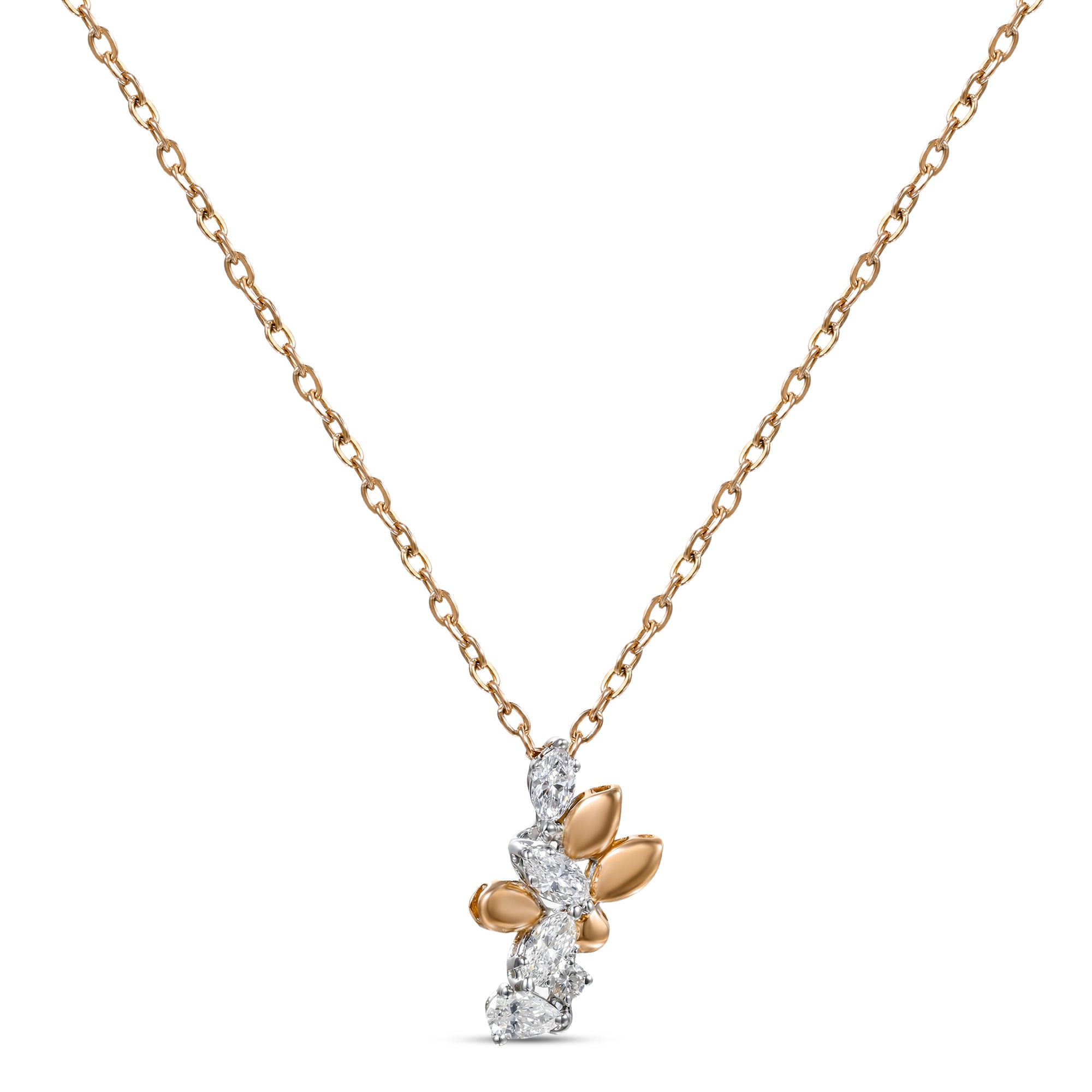 18k Rose Gold Grace Pendant with Cluster-Style Marquise Diamonds - B-XLK4595P
