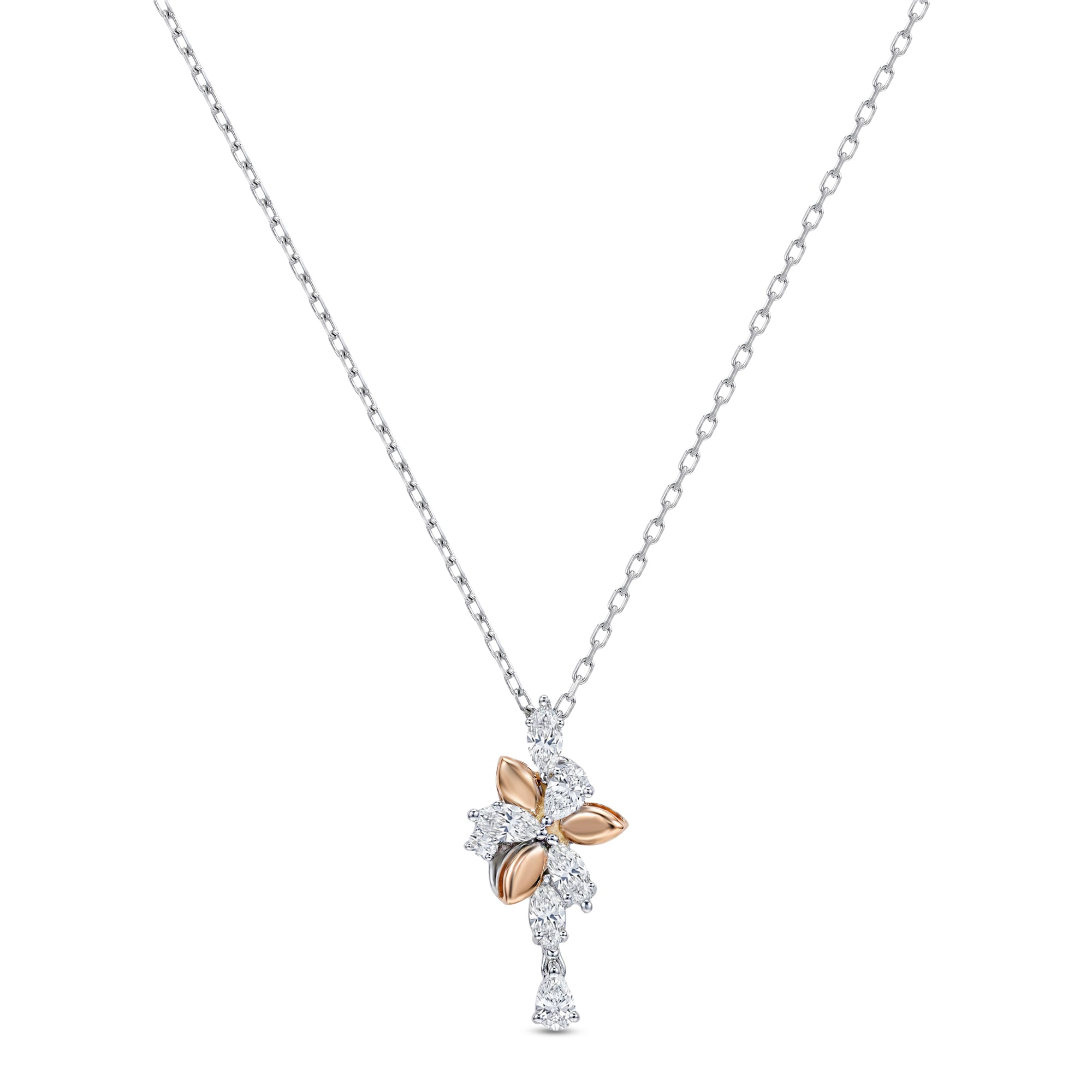 18k White Gold Grace Pendant with Cluster-Style Marquise Diamonds - B-XLK4597P