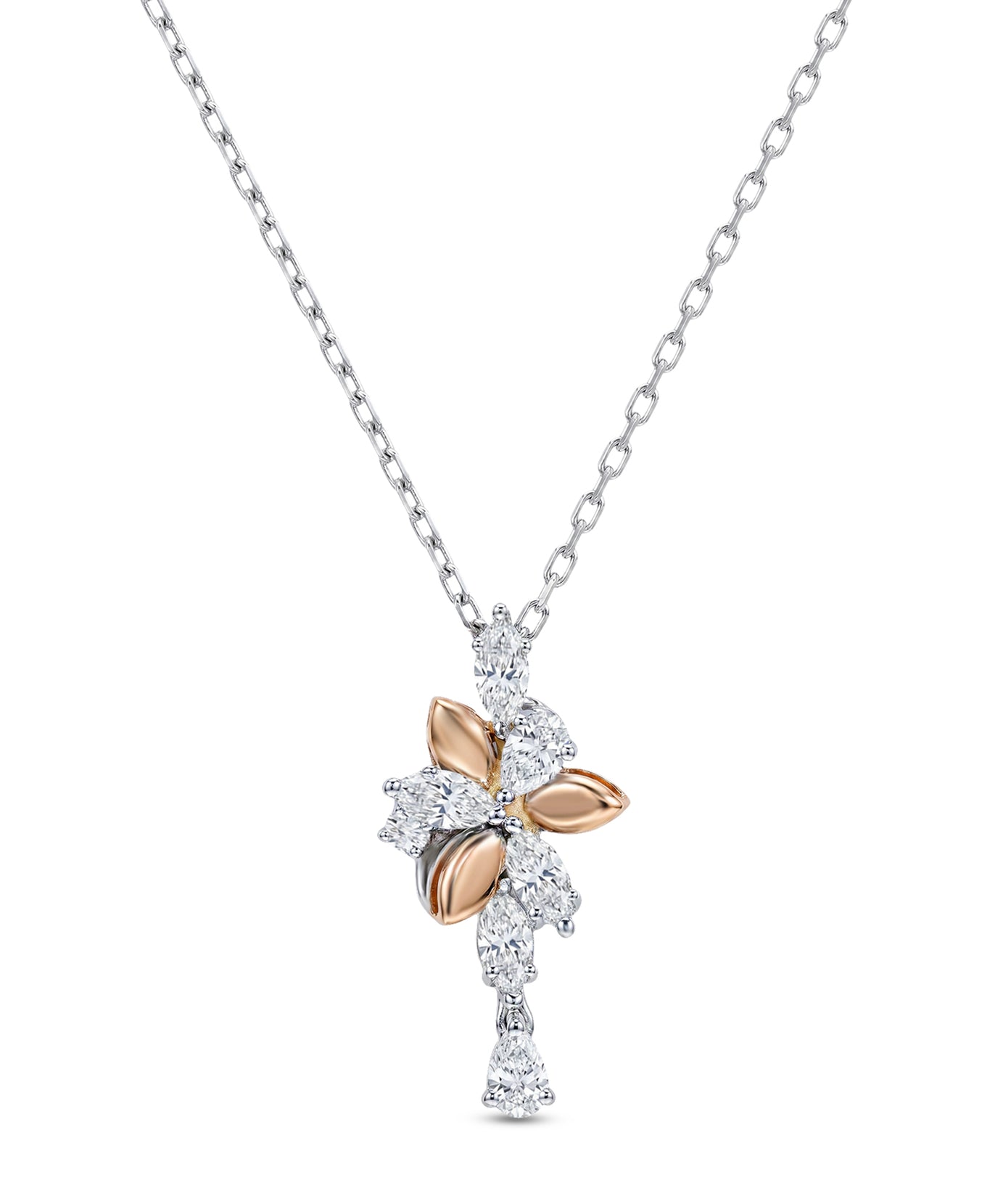 18k White Gold Grace Pendant with Cluster-Style Marquise Diamonds - B-XLK4597P