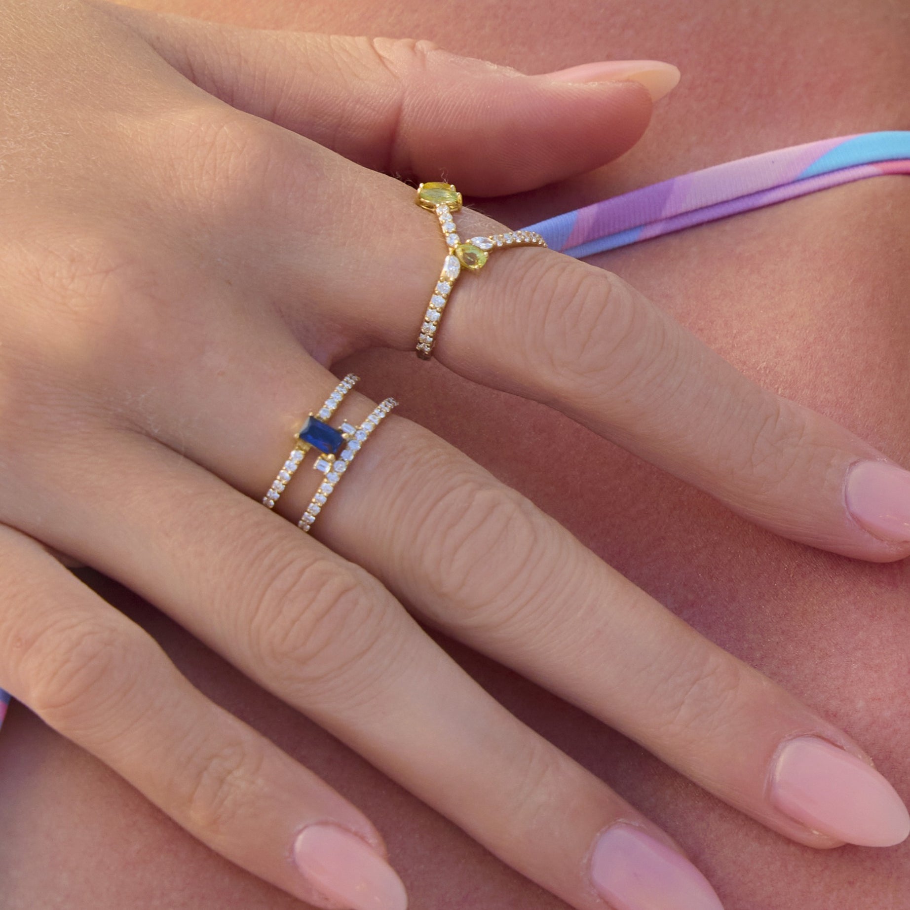 Confetti 18k White Gold Diamond Ring and Multi Colored Stones - S-R440X