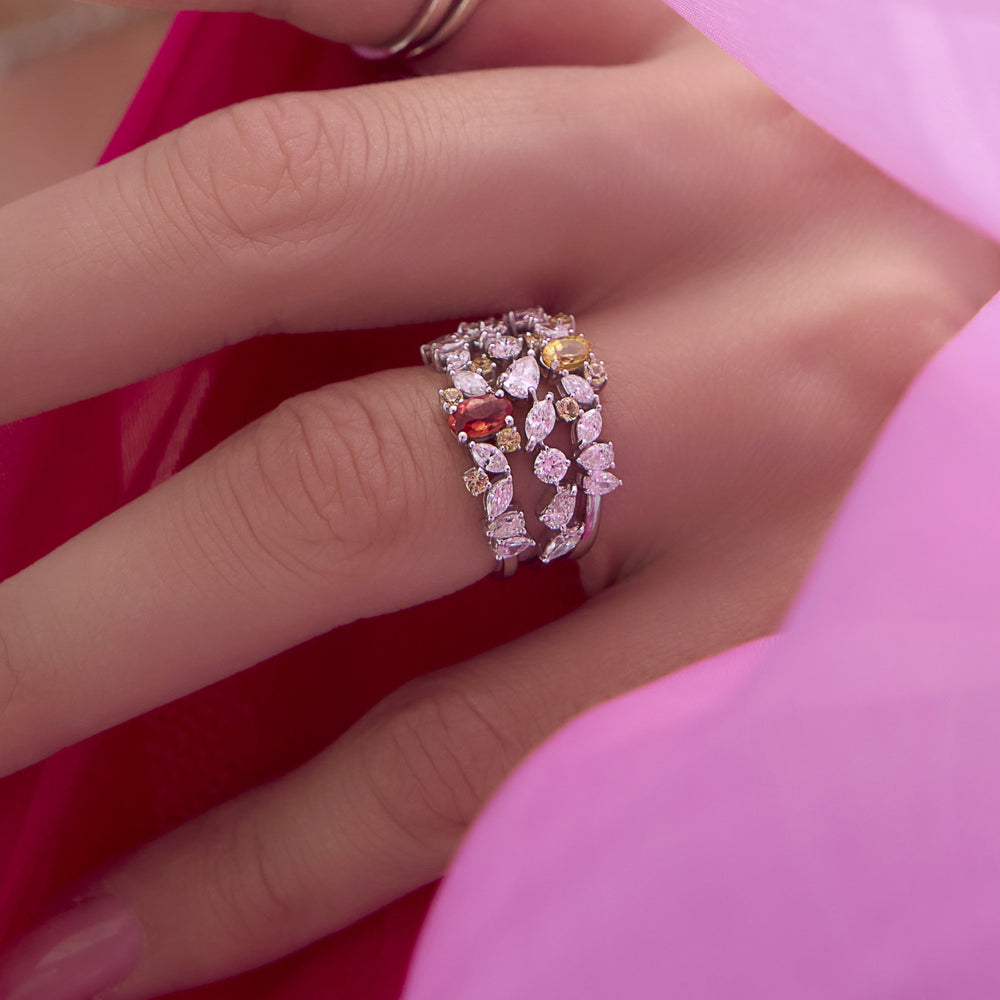 Confetti 18k White Gold Diamond Ring and Multi Colored Stones - M-WH005A