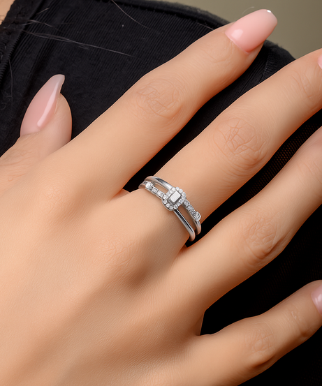 18K White Double Layer Diamond Ring - S-R325S