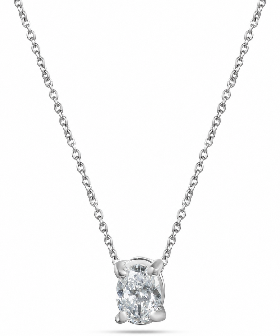 18K White Gold Oval Diamond Pendant Necklace - S-P790X