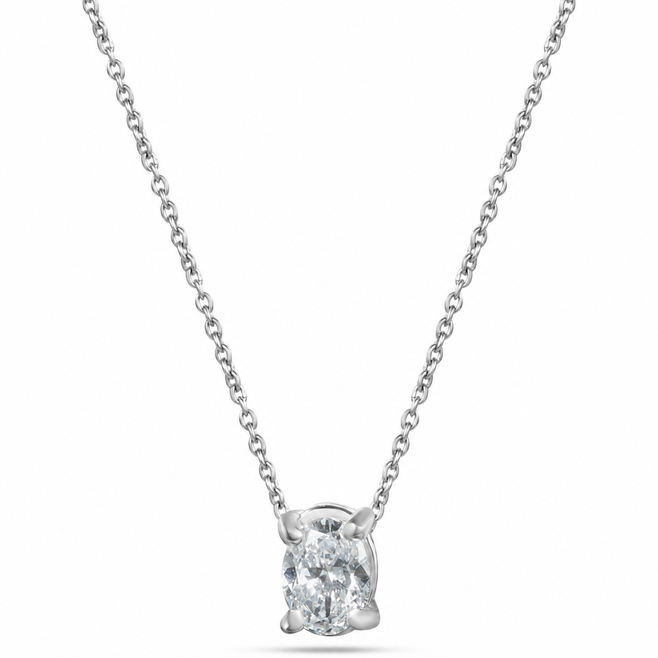 18K White Gold Oval Diamond Pendant Necklace - S-P790X