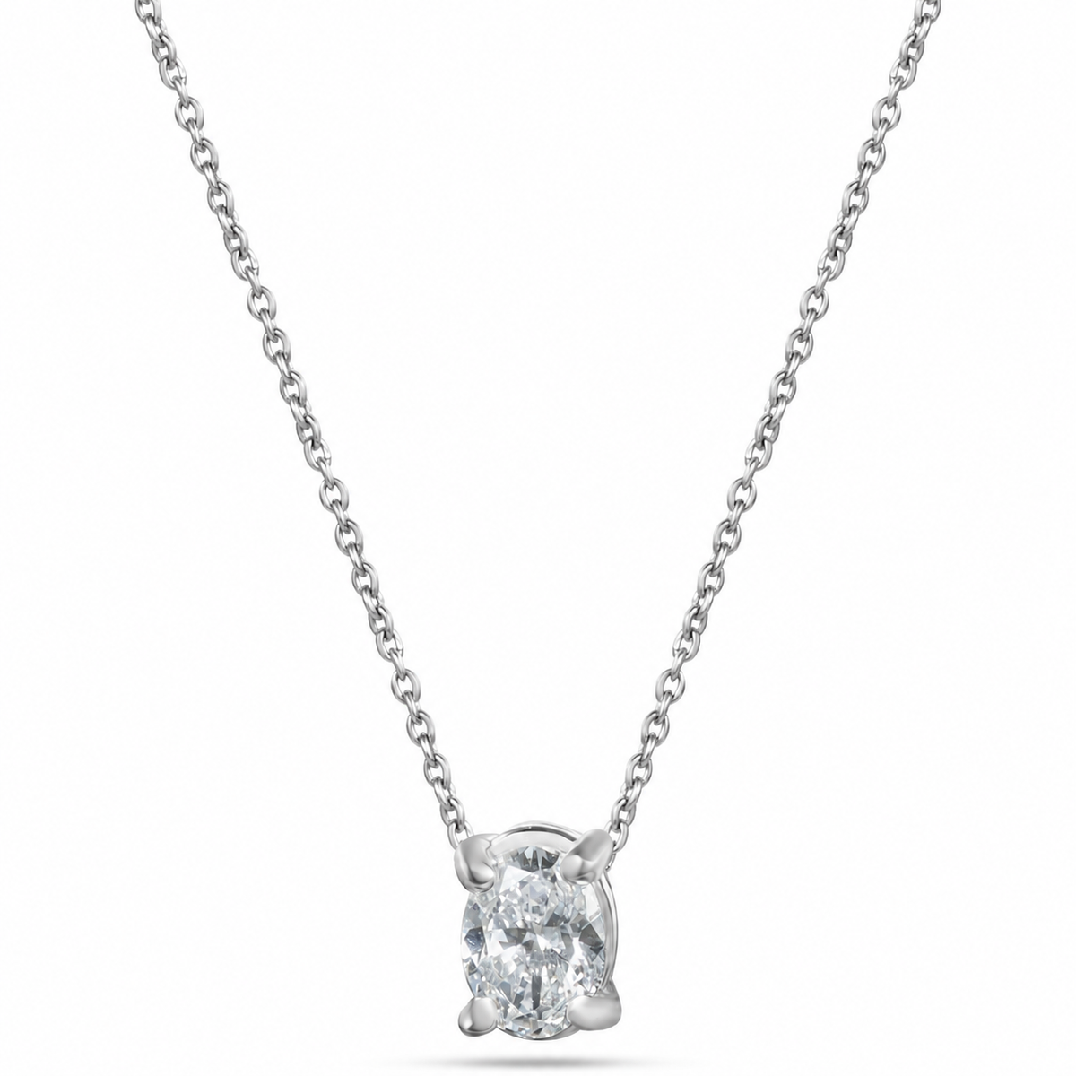 18K White Gold Oval Diamond Pendant Necklace - S-P790X