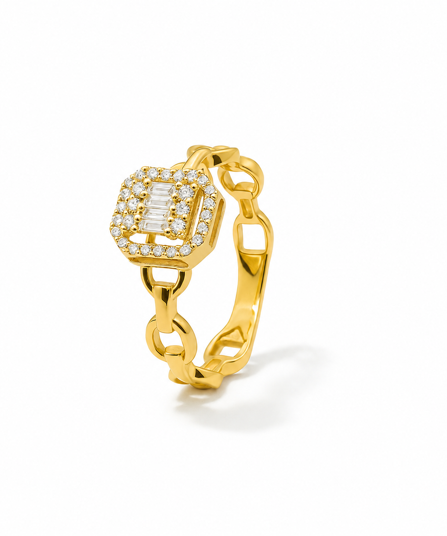 18K Yellow Gold Diamond Ring with Linked Chain Design - S-X242R
