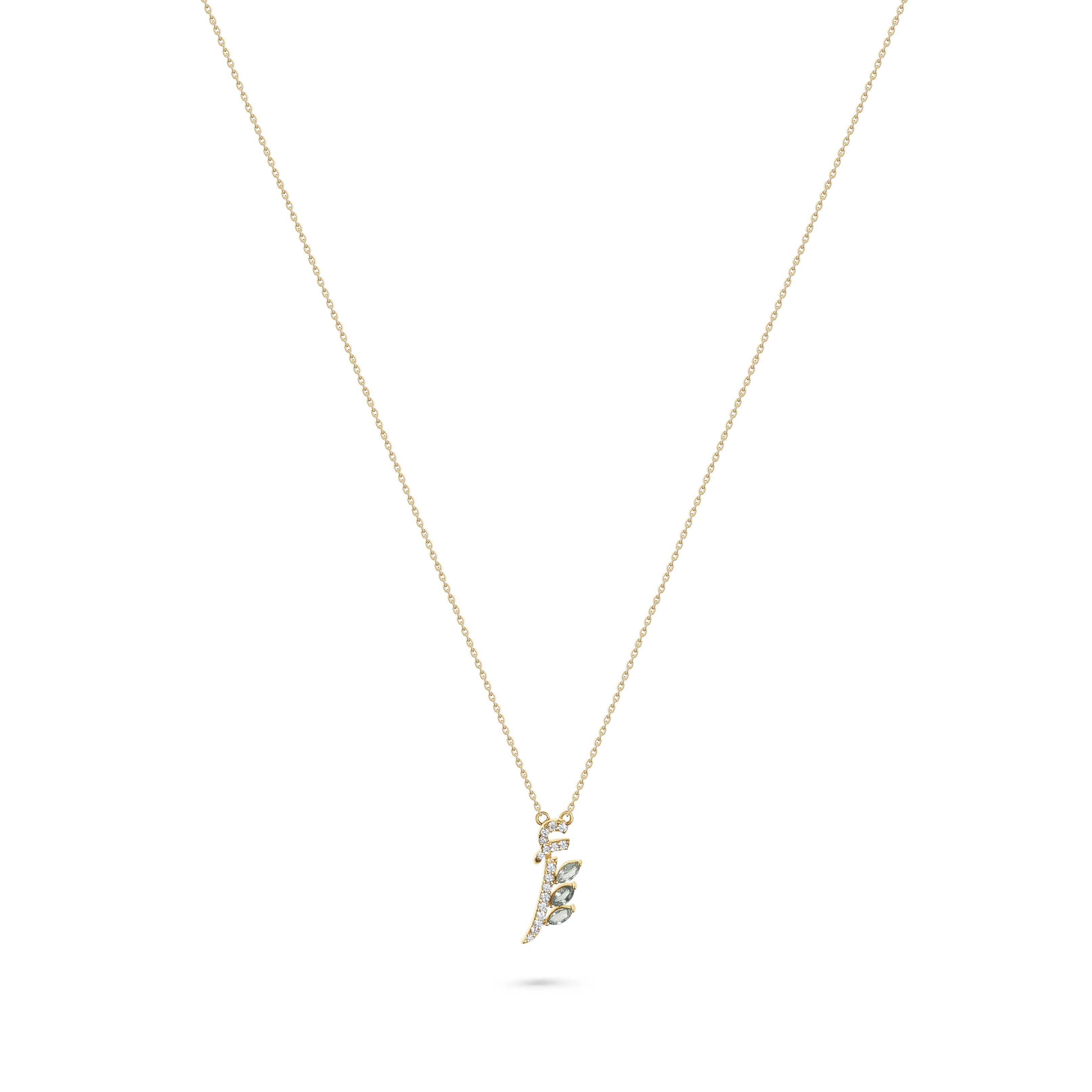 18K Yellow Gold Necklace Arabic "أ" Letter with Multicolor Stones - S-P661SA