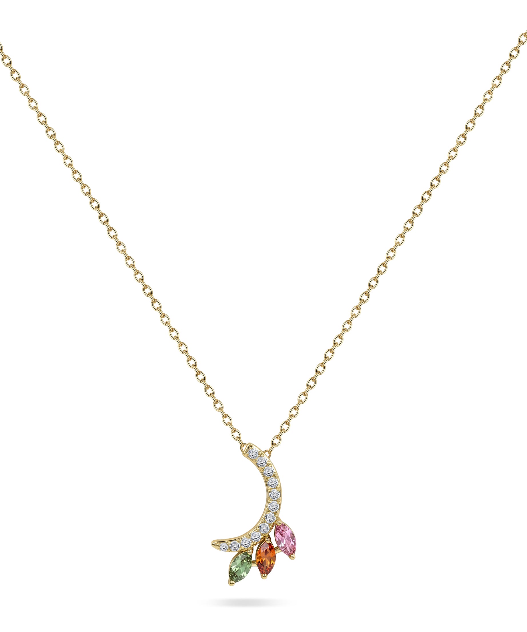 18K Yellow Gold Necklace Arabic "ر" Letter  with Multicolor Stones - S-P661SB