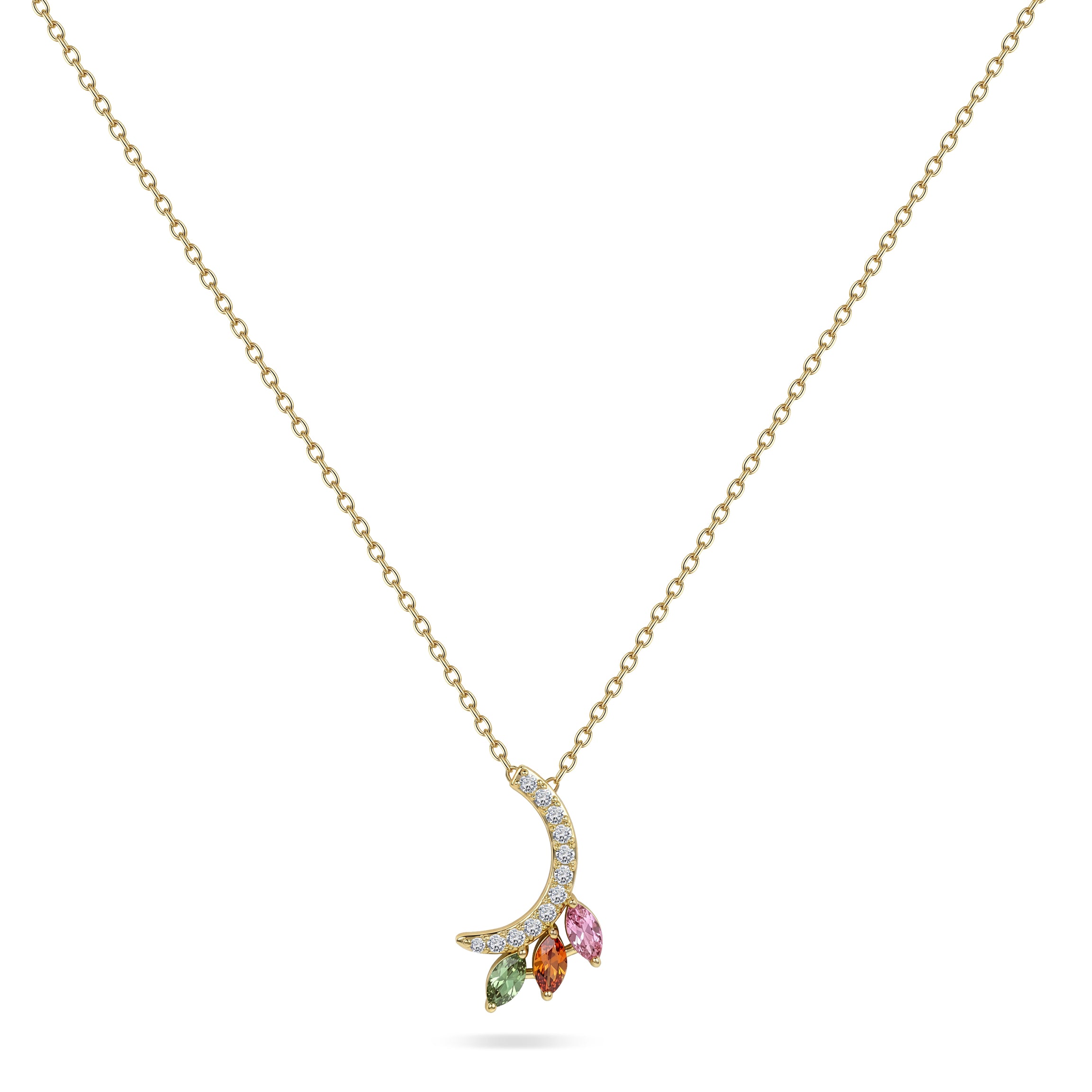 18K Yellow Gold Necklace Arabic "ر" Letter  with Multicolor Stones - S-P661SB
