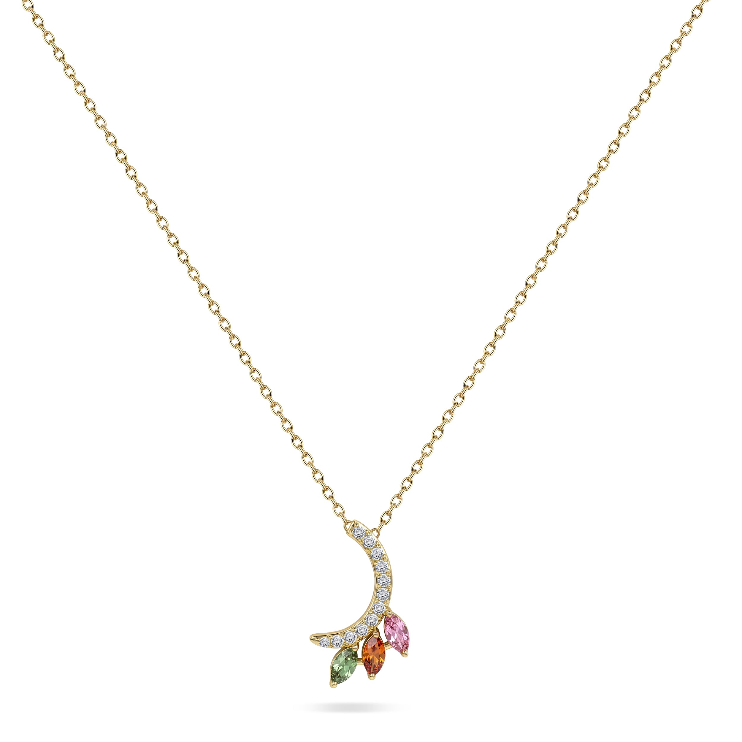18K Yellow Gold Necklace Arabic "ر" Letter  with Multicolor Stones - S-P661SB