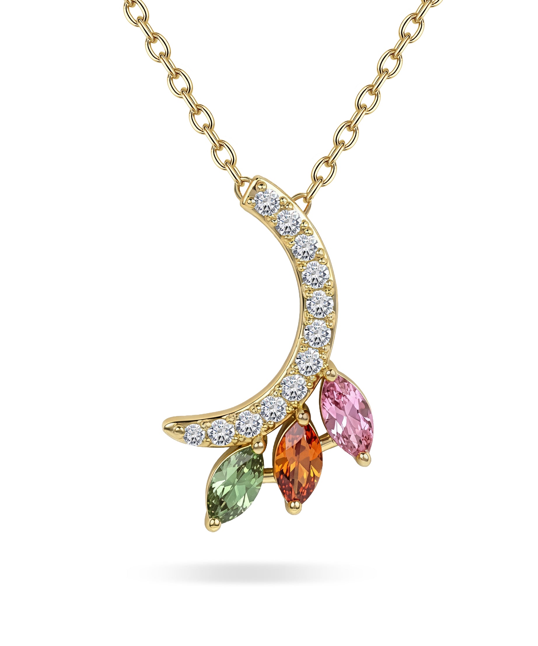 18K Yellow Gold Necklace Arabic "ر" Letter  with Multicolor Stones - S-P661SB