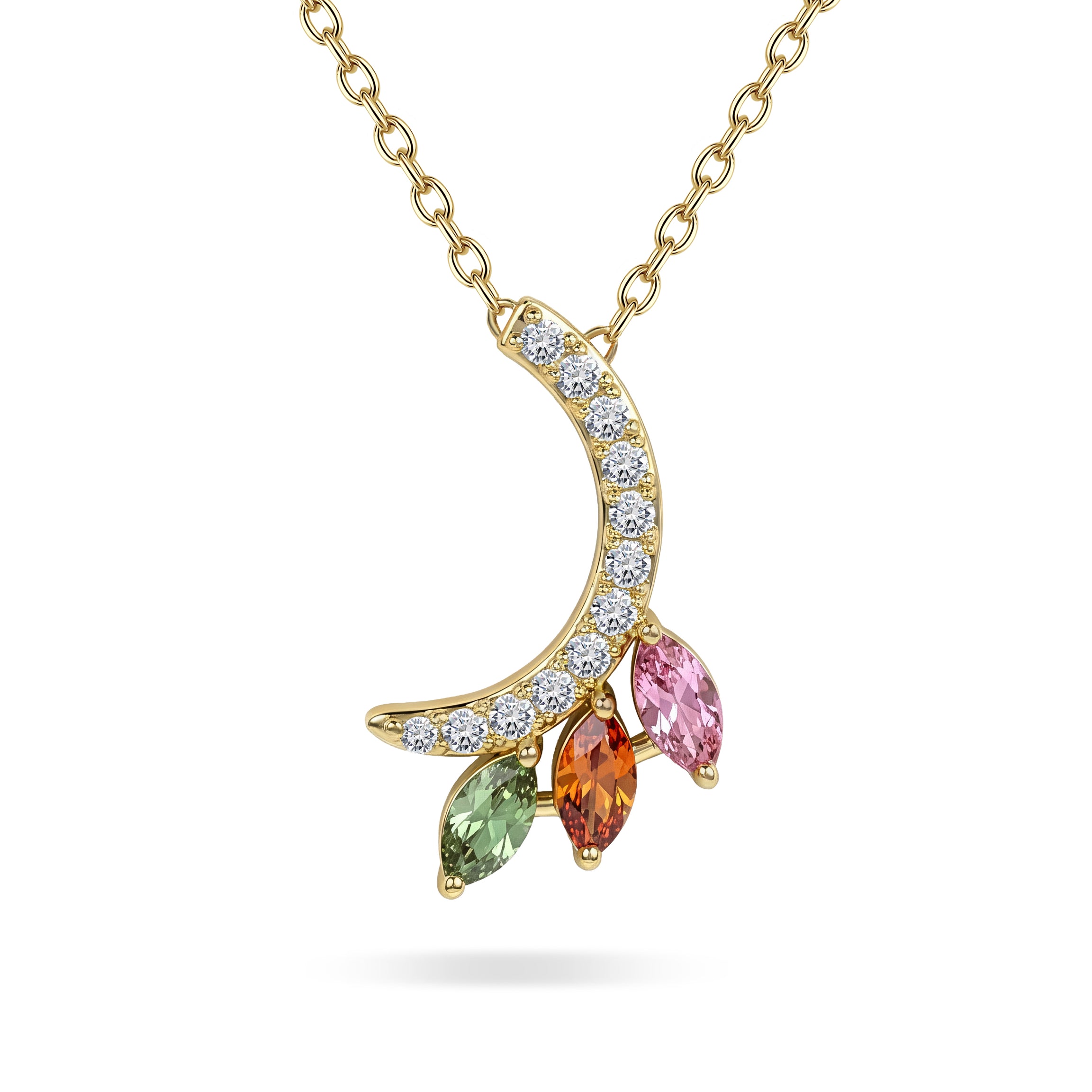 18K Yellow Gold Necklace Arabic "ر" Letter  with Multicolor Stones - S-P661SB