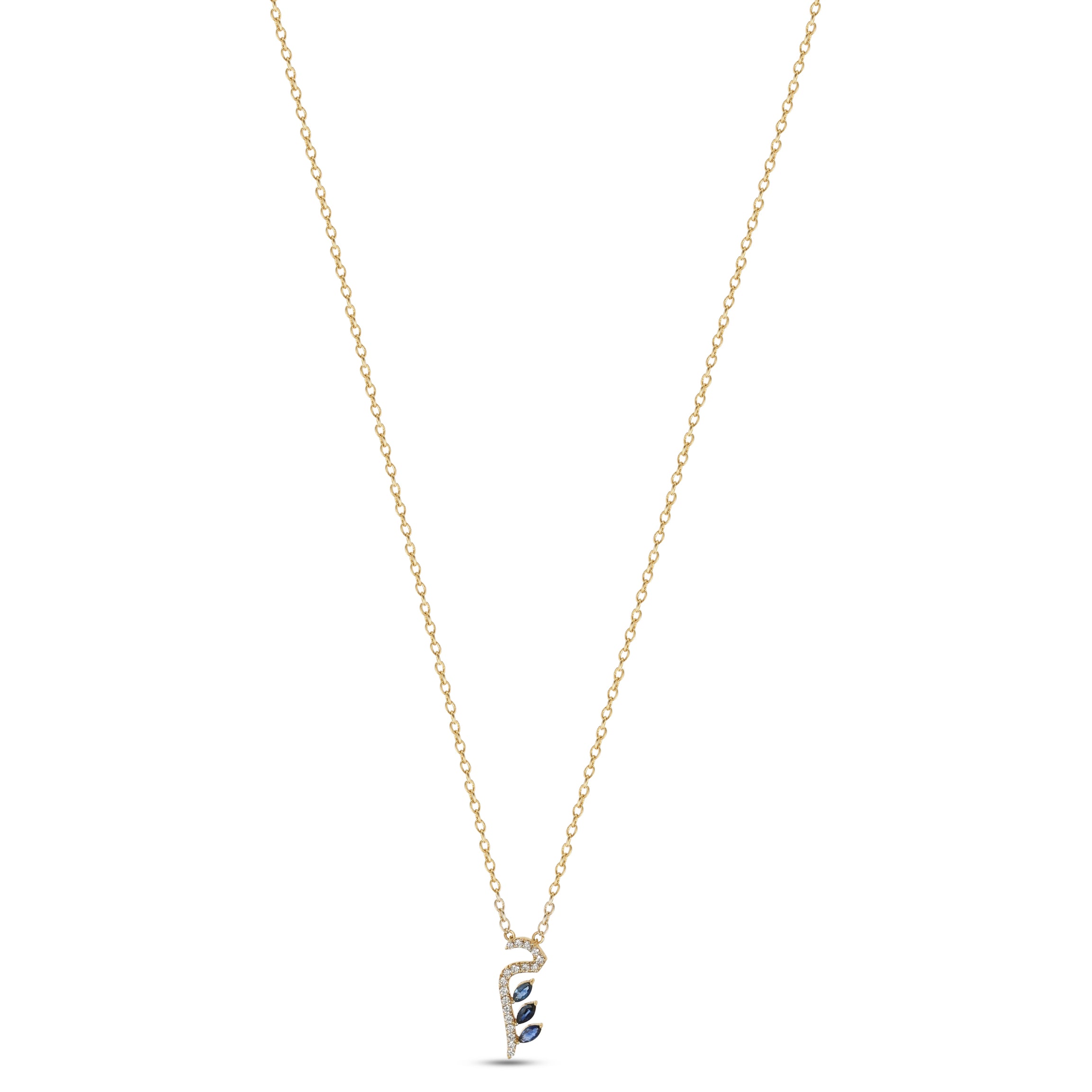 18K Yellow Gold Necklace Arabic "م" Letter  with Multicolor Stones - S-P661SD