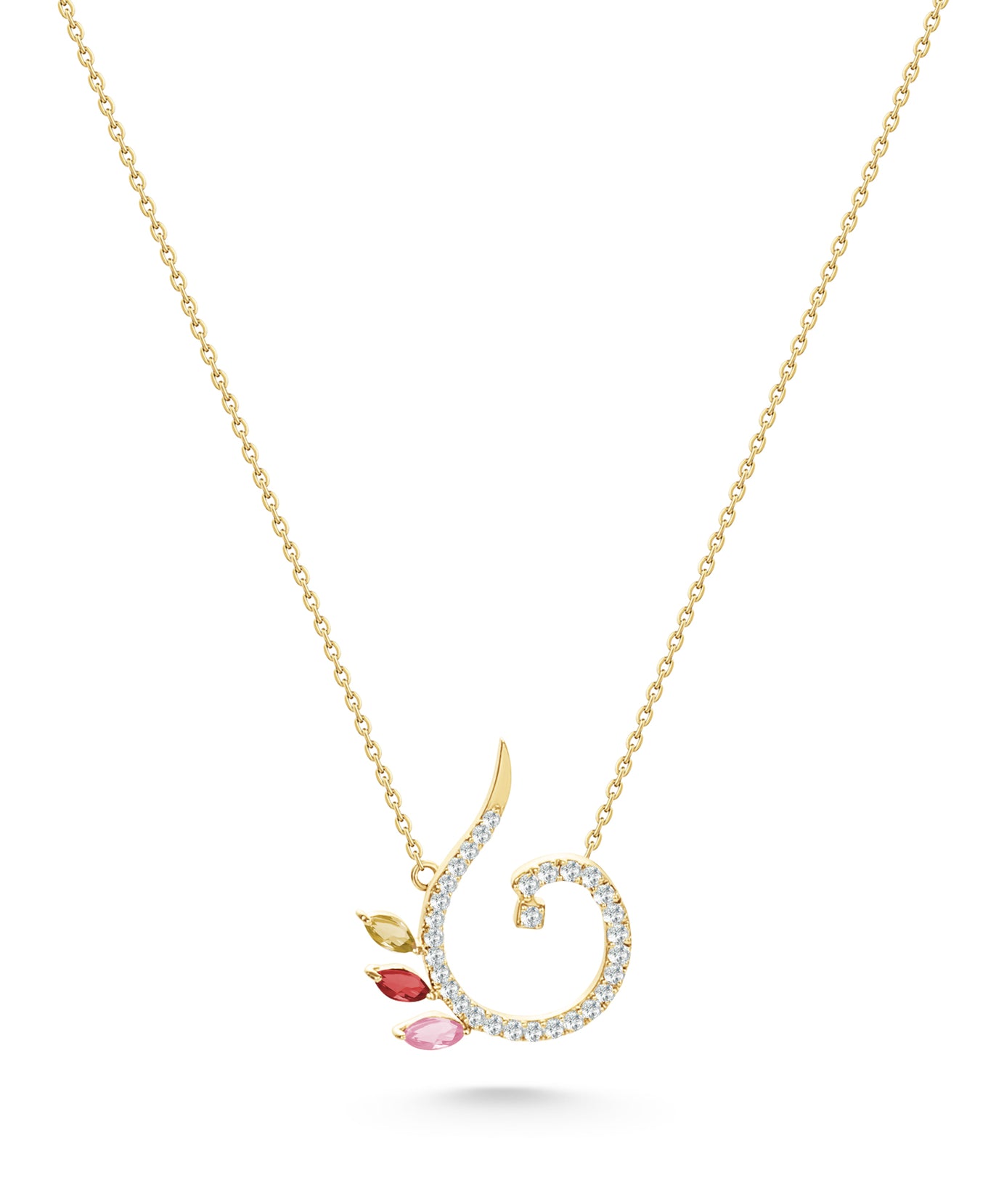 18K Yellow Gold Necklace Arabic "ن" Letter with Multicolor Stones - S-P661SE