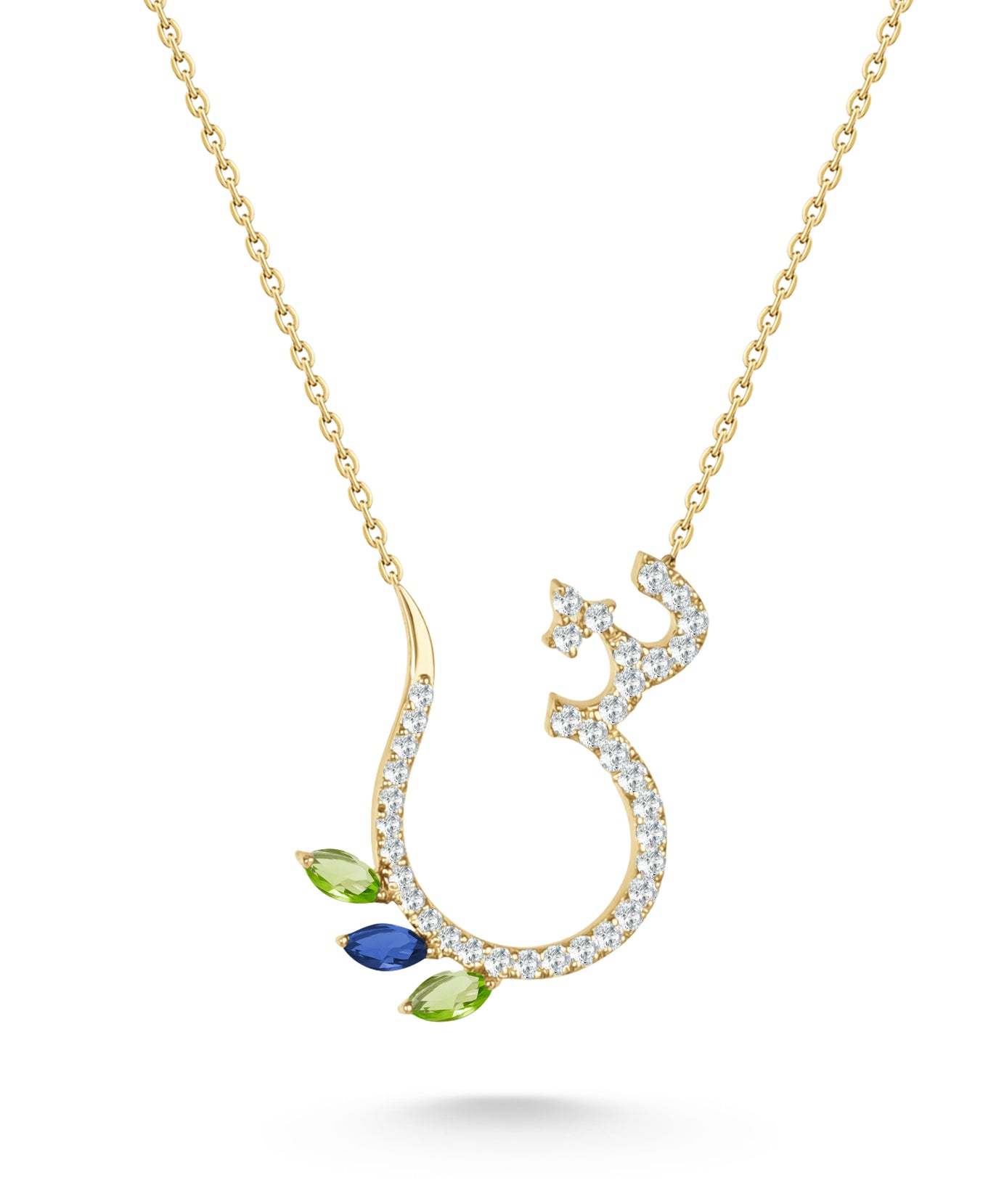 18K Yellow Gold Necklace Arabic "ش" Letter  with Multicolor Stones - S-P661SF