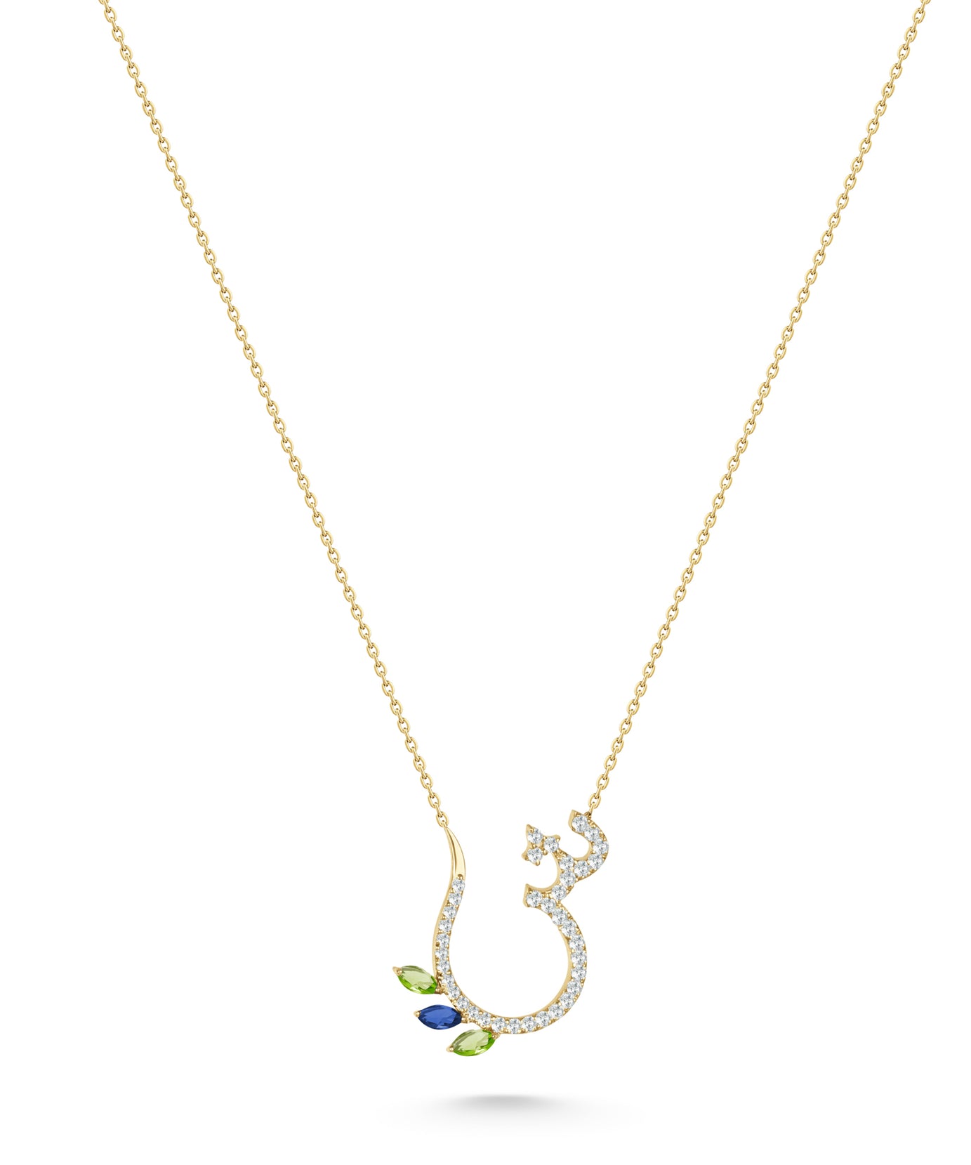 18K Yellow Gold Necklace Arabic "ش" Letter  with Multicolor Stones - S-P661SF
