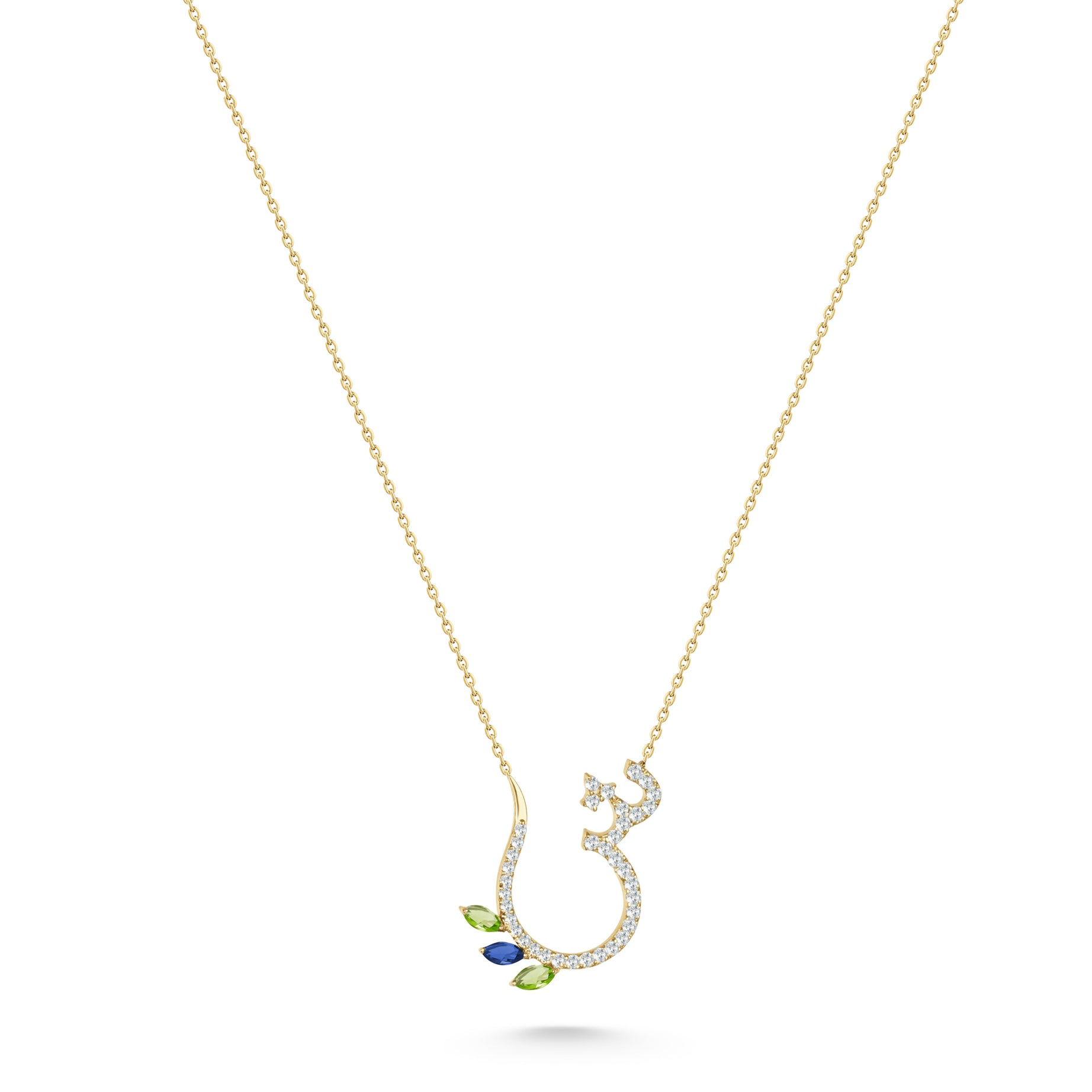 18K Yellow Gold Necklace Arabic "ش" Letter  with Multicolor Stones - S-P661SF