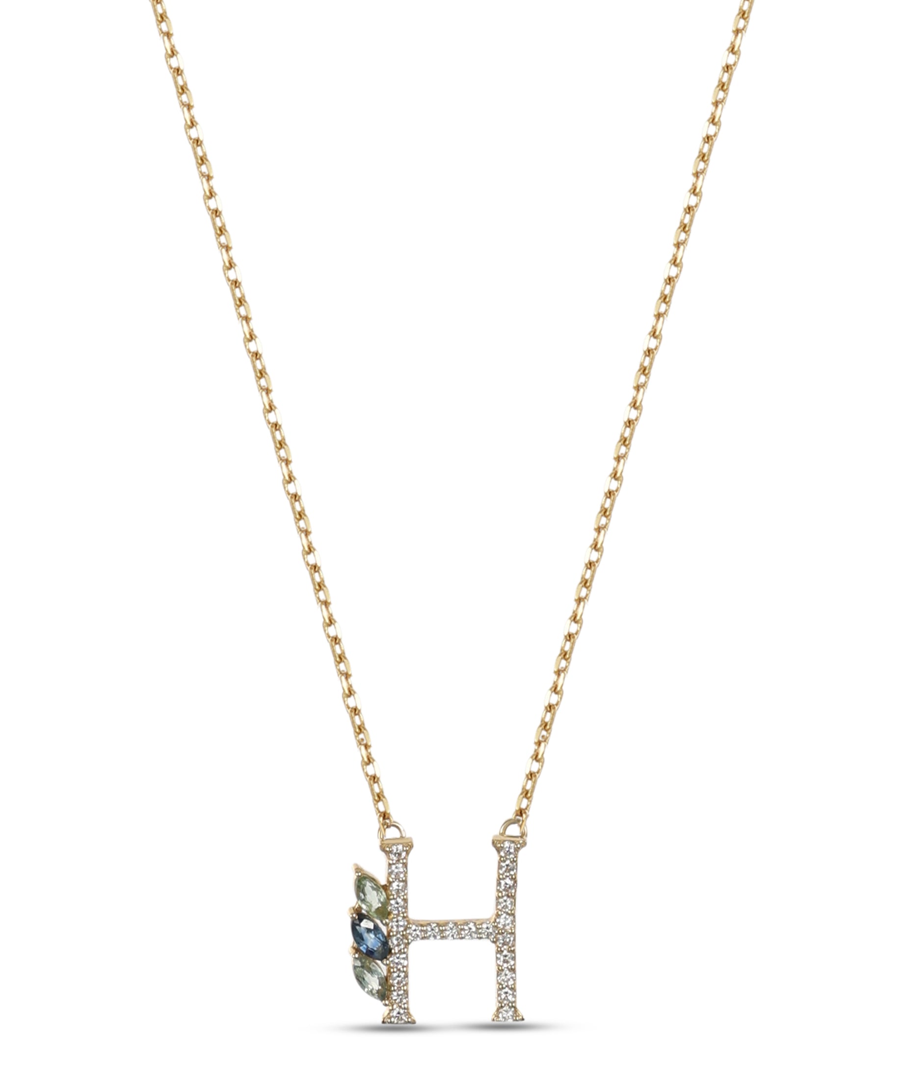 18K Yellow Gold Necklace English "H" Letter  with Multicolor Stones - S-P664HS