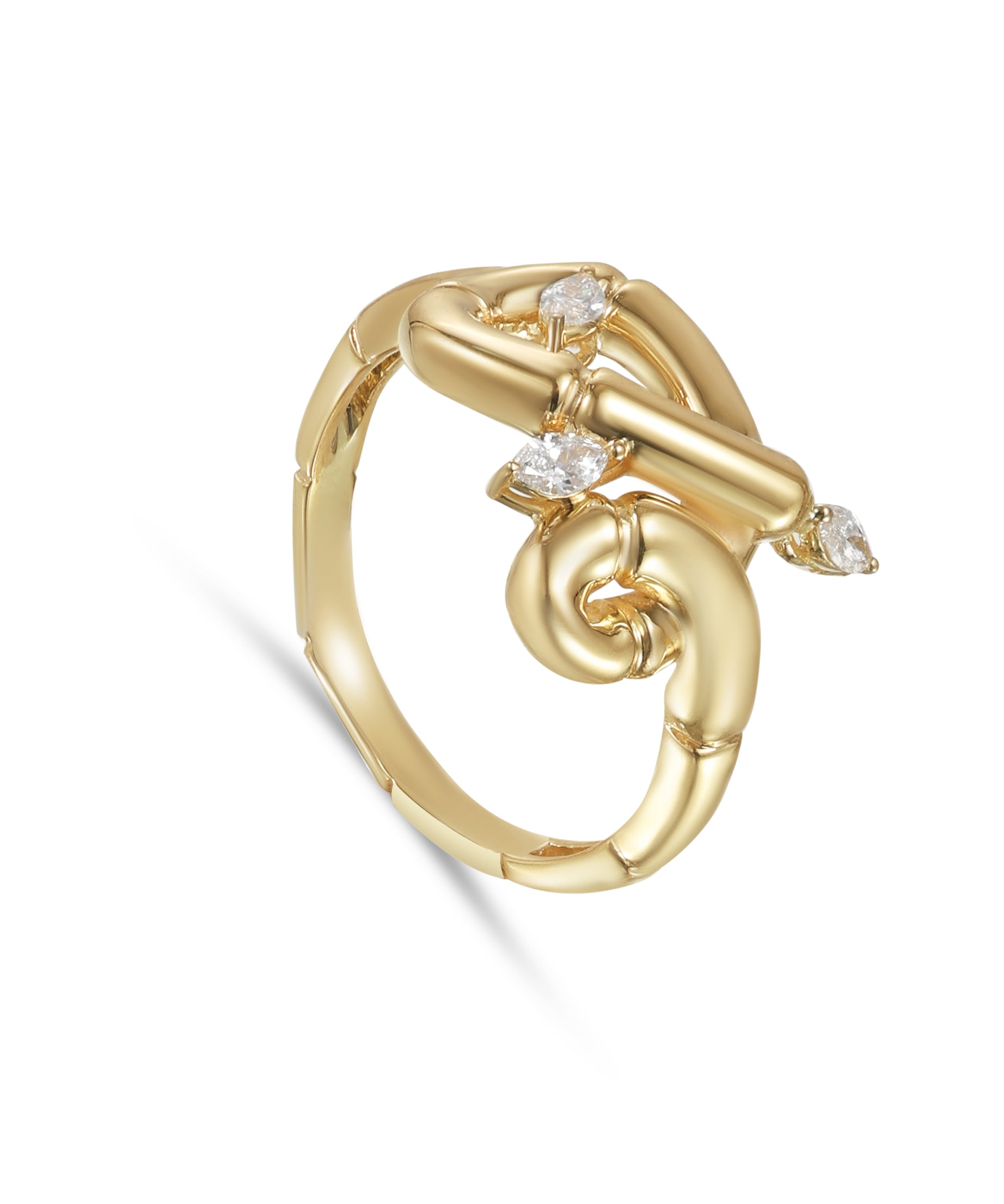 18K Yellow Gold & Diamond Lucky Twist Ring - S-R527S