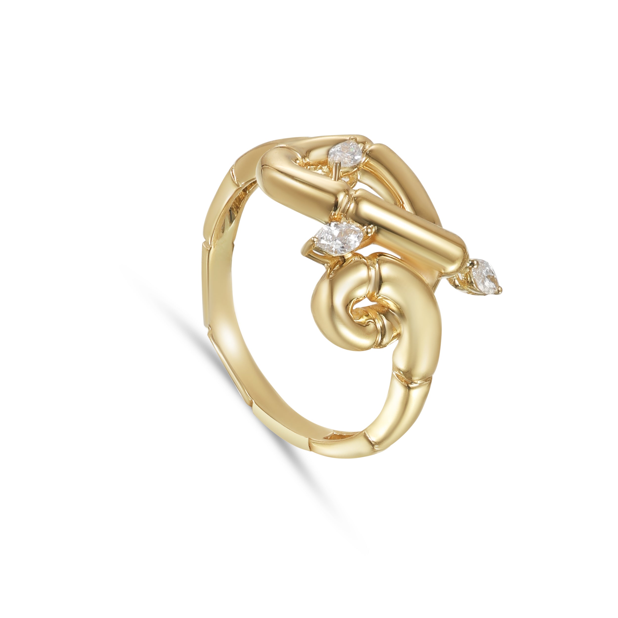 18K Yellow Gold & Diamond Lucky Twist Ring - S-R527S