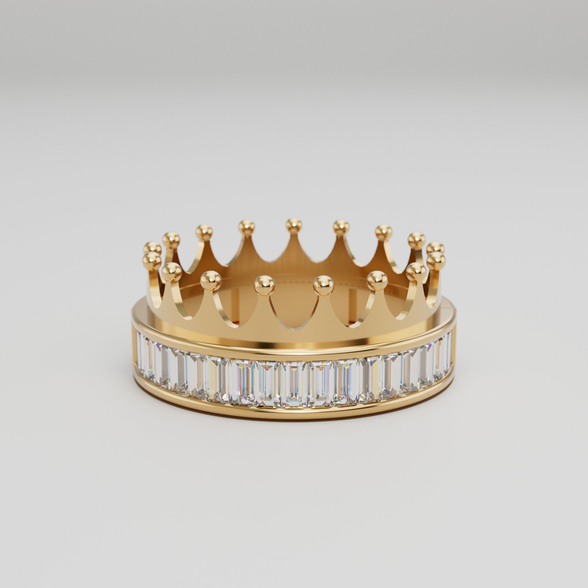 18K Gold Crown Ring with Half-Round Baguette Diamonds