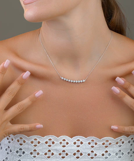 Quarter Tennis Necklace in 18K White Gold - SIR1128P