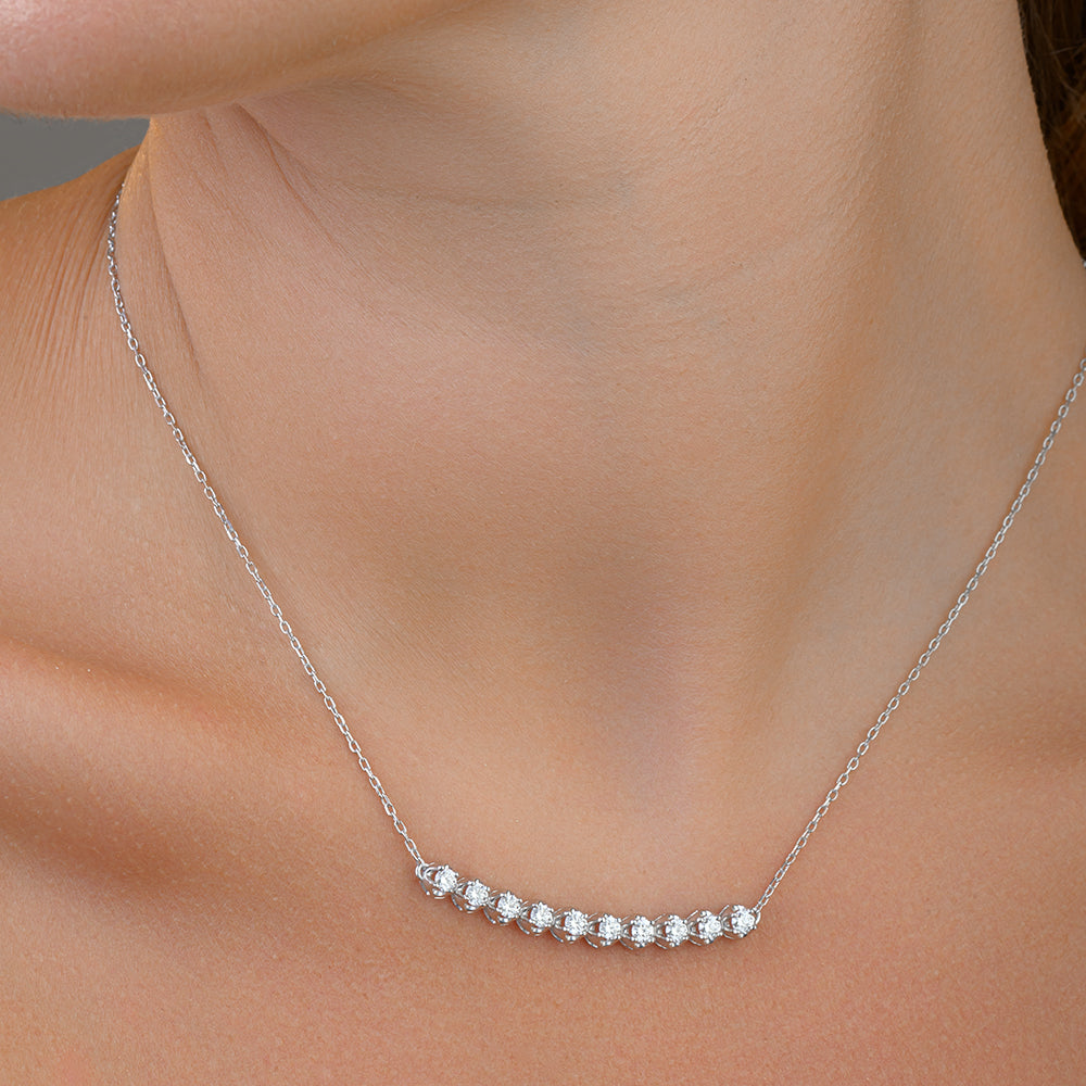 Quarter Tennis Necklace in 18K White Gold - SIR1128P