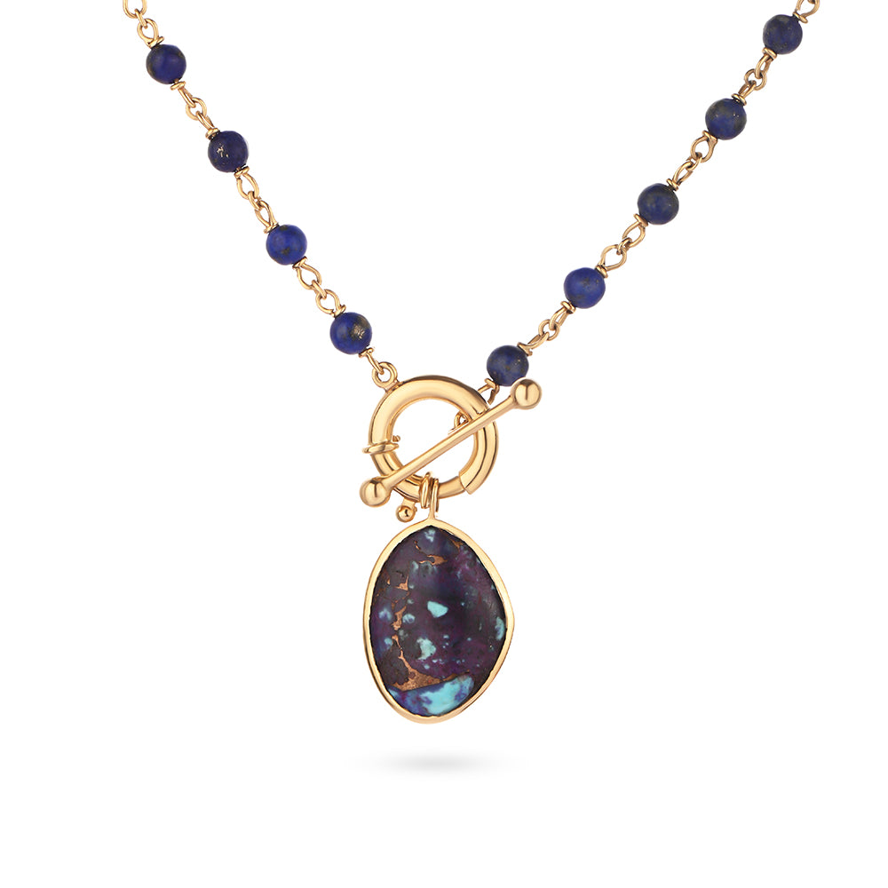 Purple turquoise stone dangling EDEN necklace in 18K Yellow gold / S-STON003