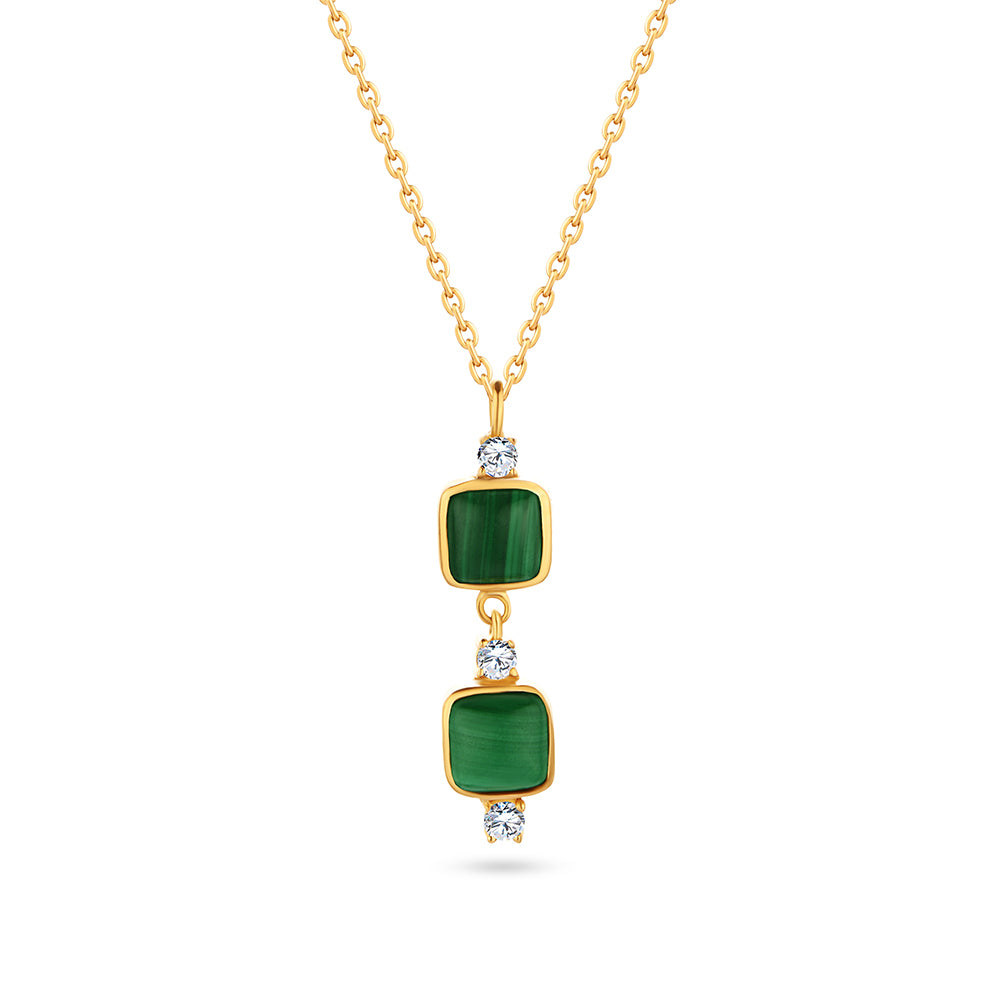 Malachite summer Diamond Necklace with 2 square of stones in 18K Gold Yellow gold / S-P413S