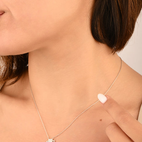 Classic Summer dangling Diamond Square Necklace in 18k White Gold S-P387S