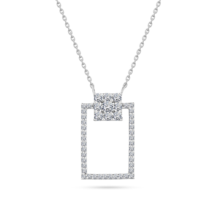 Classic Summer dangling Diamond Square Necklace in 18k White Gold S-P387S