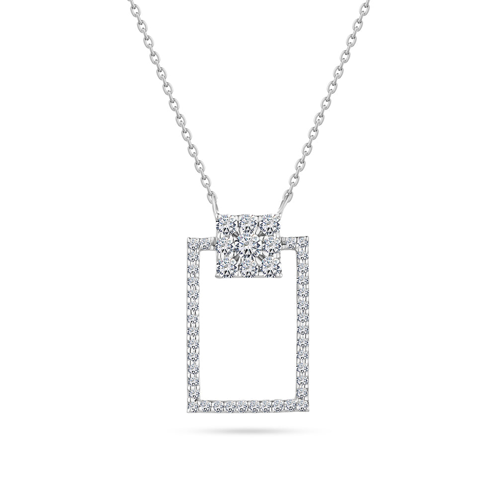 Classic Summer dangling Diamond Square Necklace in 18k White Gold White gold / S-P387S