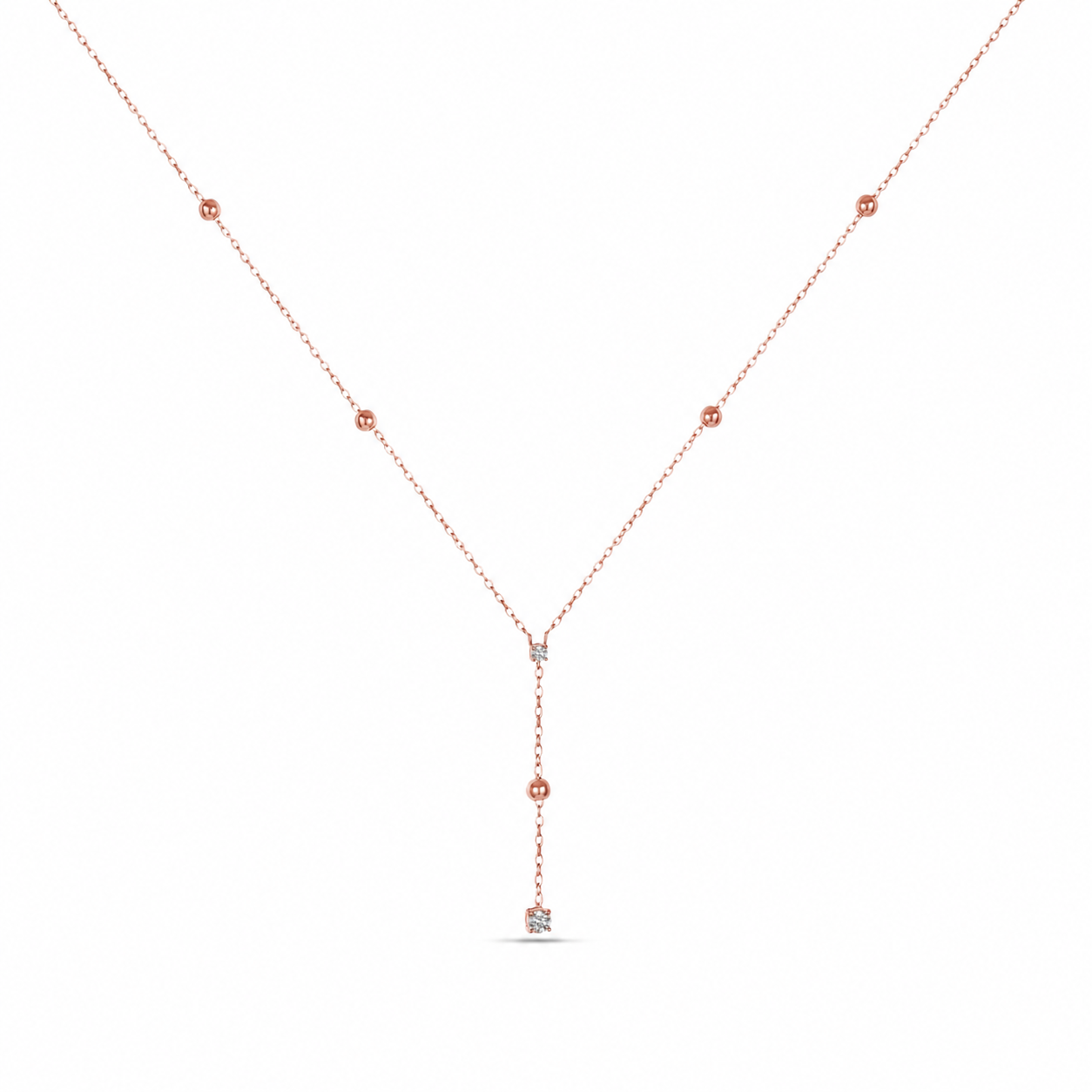 Delicate 18K Rose Gold Beaded Diamond Drop Necklace - S-P640S
