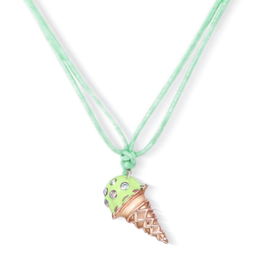 18K Rose Gold Dolato Scoop Cone Diamond Necklace in Pistachio