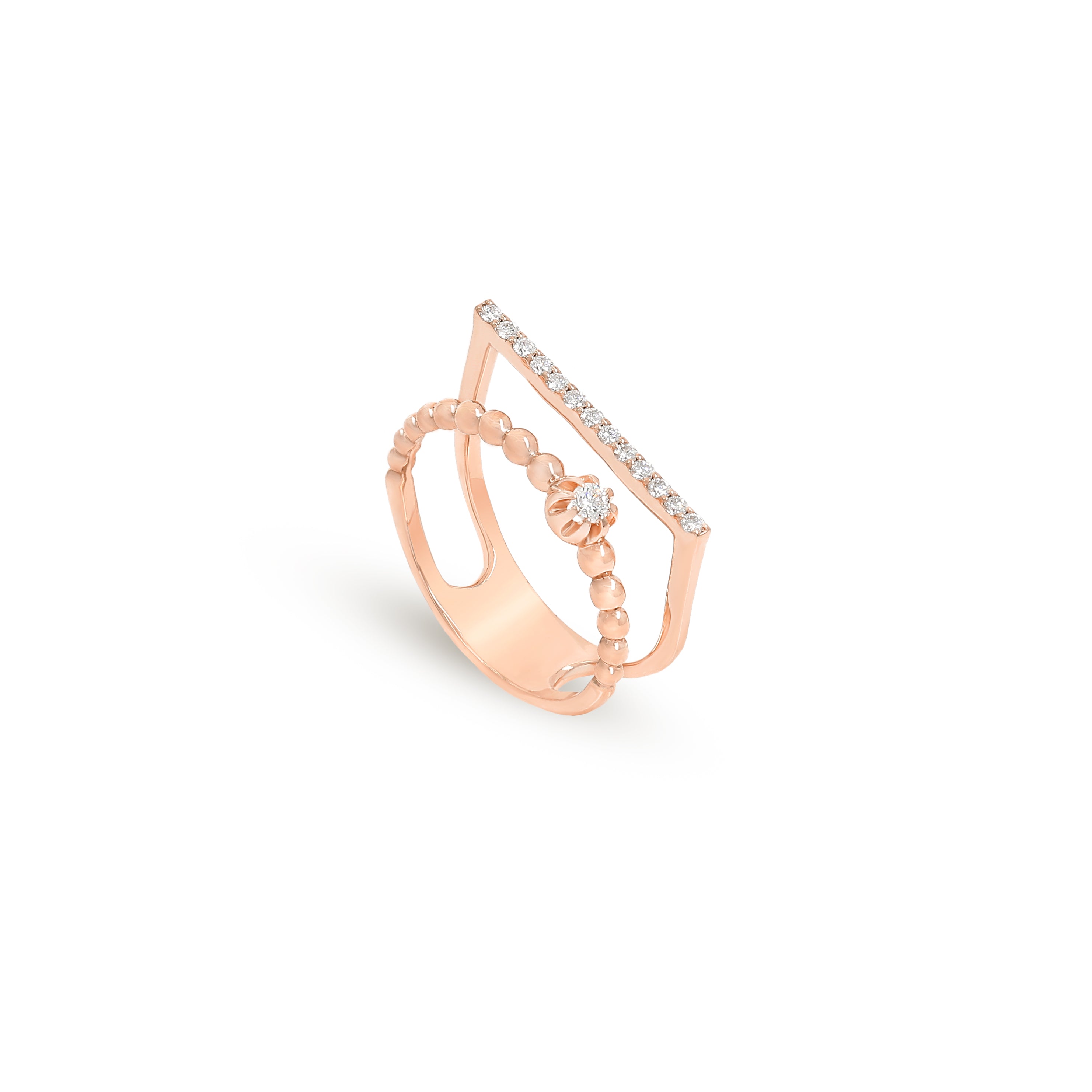 Double layers diamond and 18k Rose Gold Ring - IR712