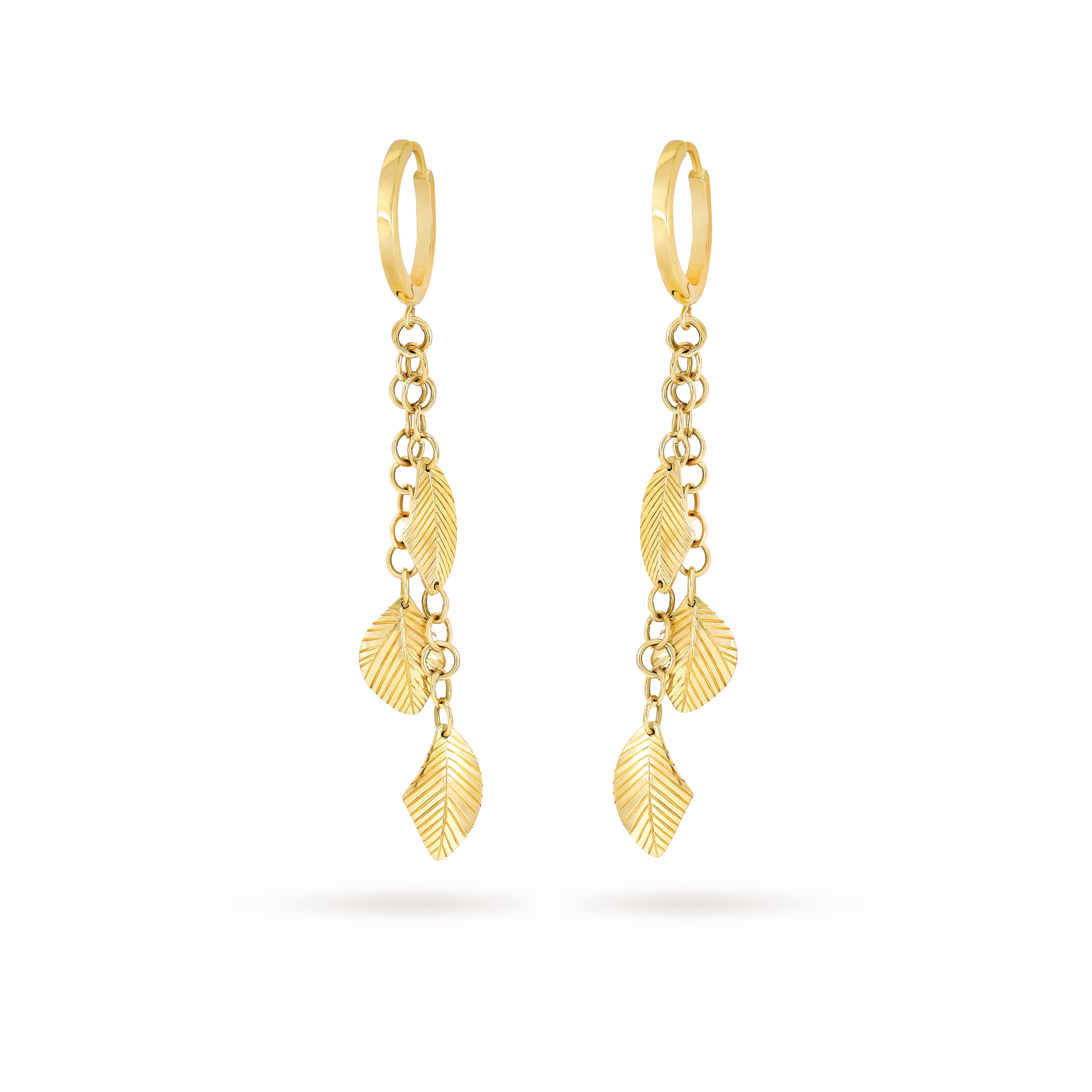 18K Dangling Leaves Gold Earrings - K-E082G/WG