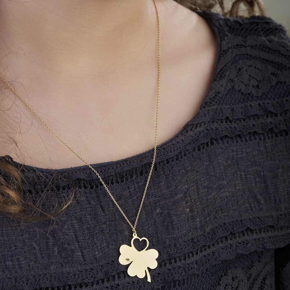 18K Leaf with Heart Gold Necklace - K-P129G